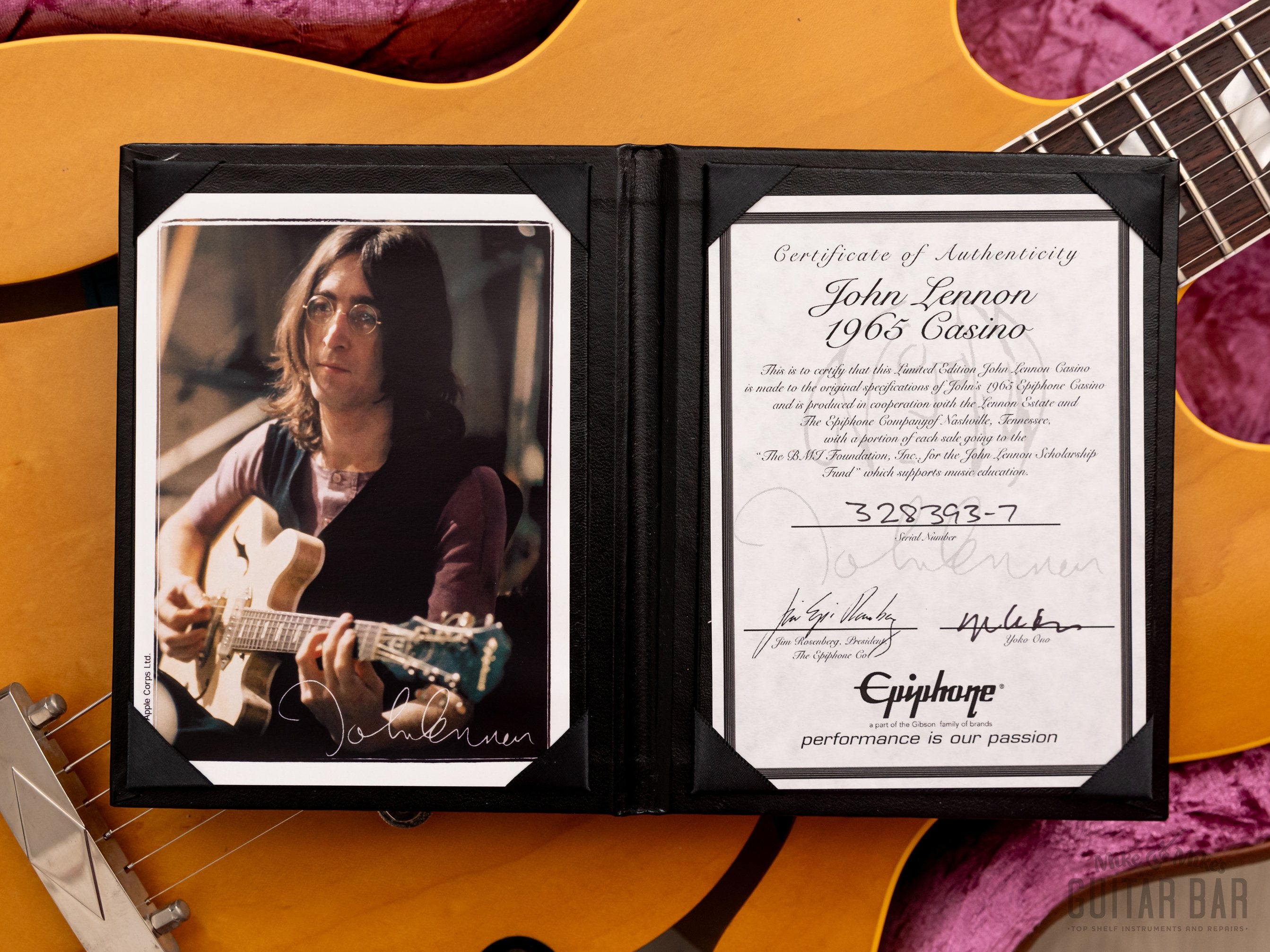 2010 Epiphone USA John Lennon 1965 Casino Revolution 70th Anniversary 1 of 70, Yoko Ono-Signed w/ Case, COA, Tags