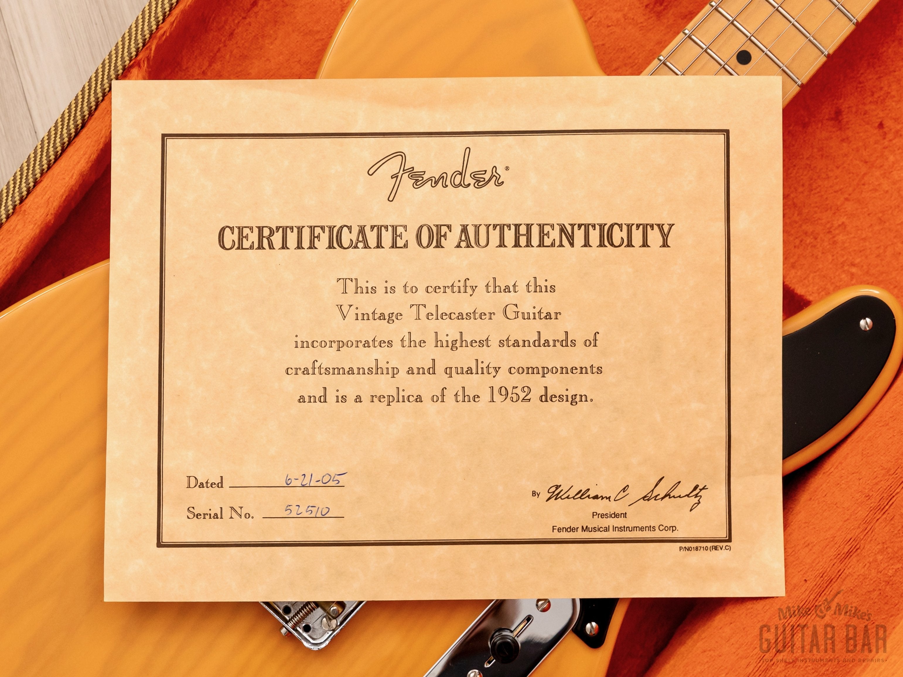 2005 Fender American Vintage '52 Telecaster Butterscotch w/ Tweed Case, COA, Hangtags