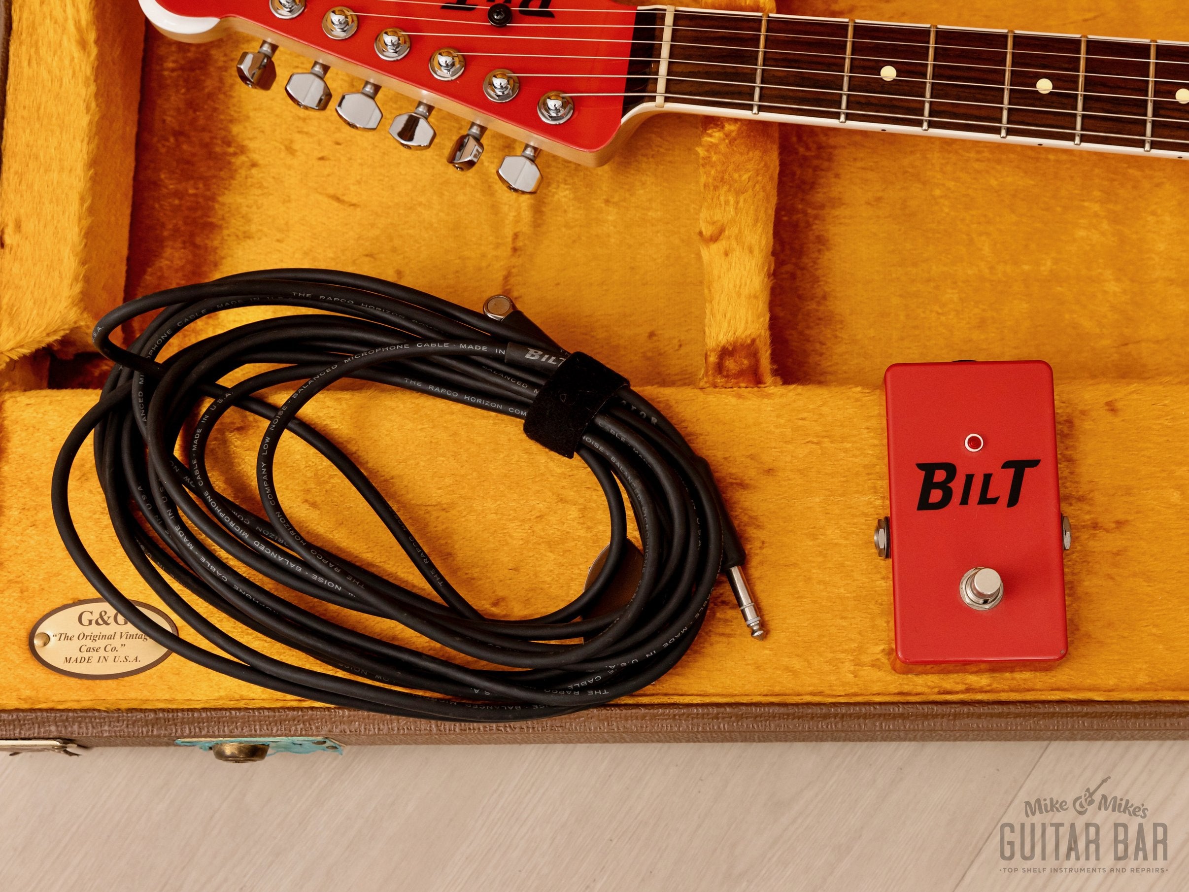 Bilt Relevator Offset Guitar Fiesta Red w/ Lollar Regal Humbuckers, Mastery M1 & Case, Built-In Fuzz & Delay