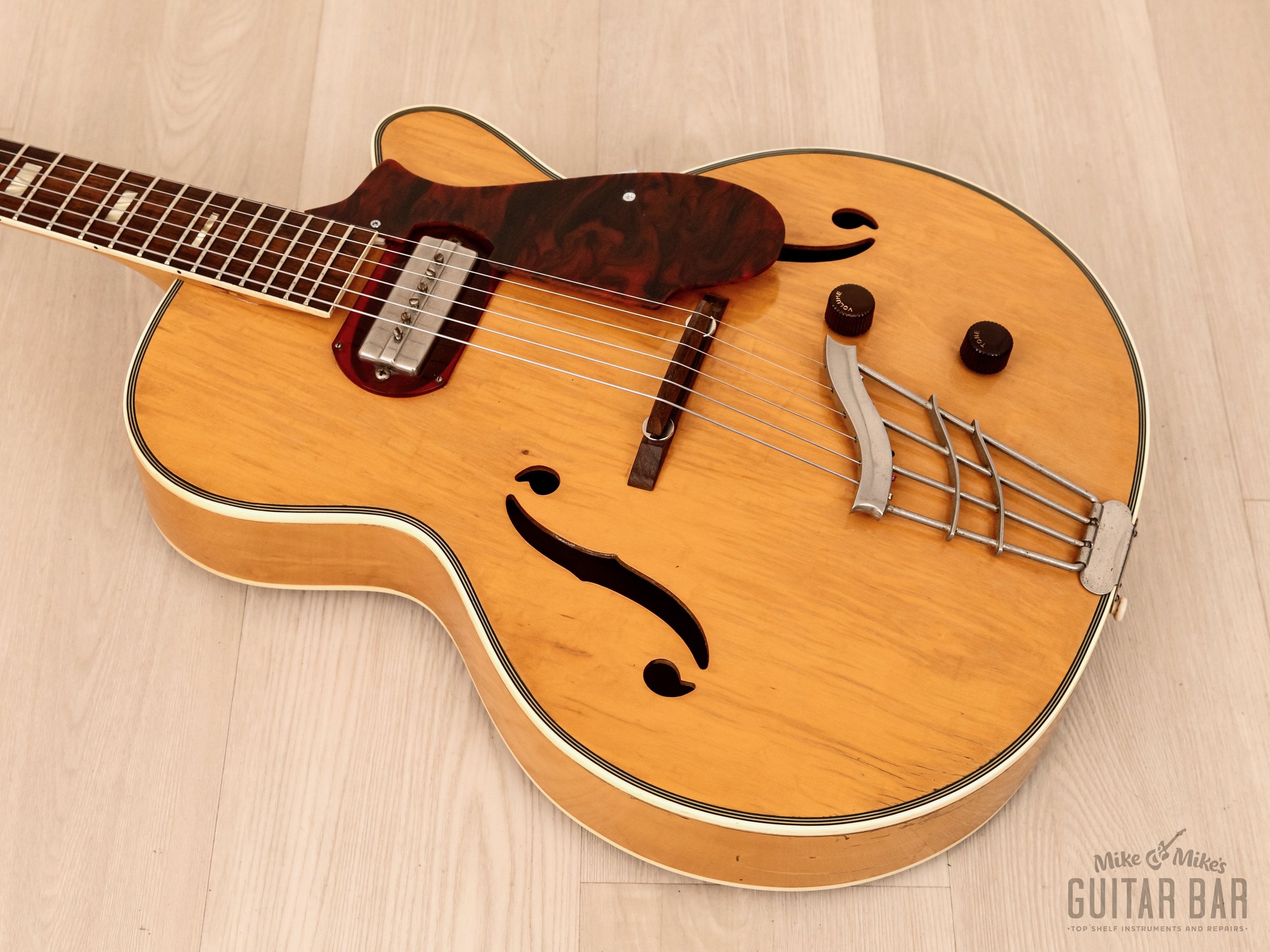 1958 Harmony H65 Vintage Archtop Guitar Blonde w/ Gibson P-13 Pickup & Case