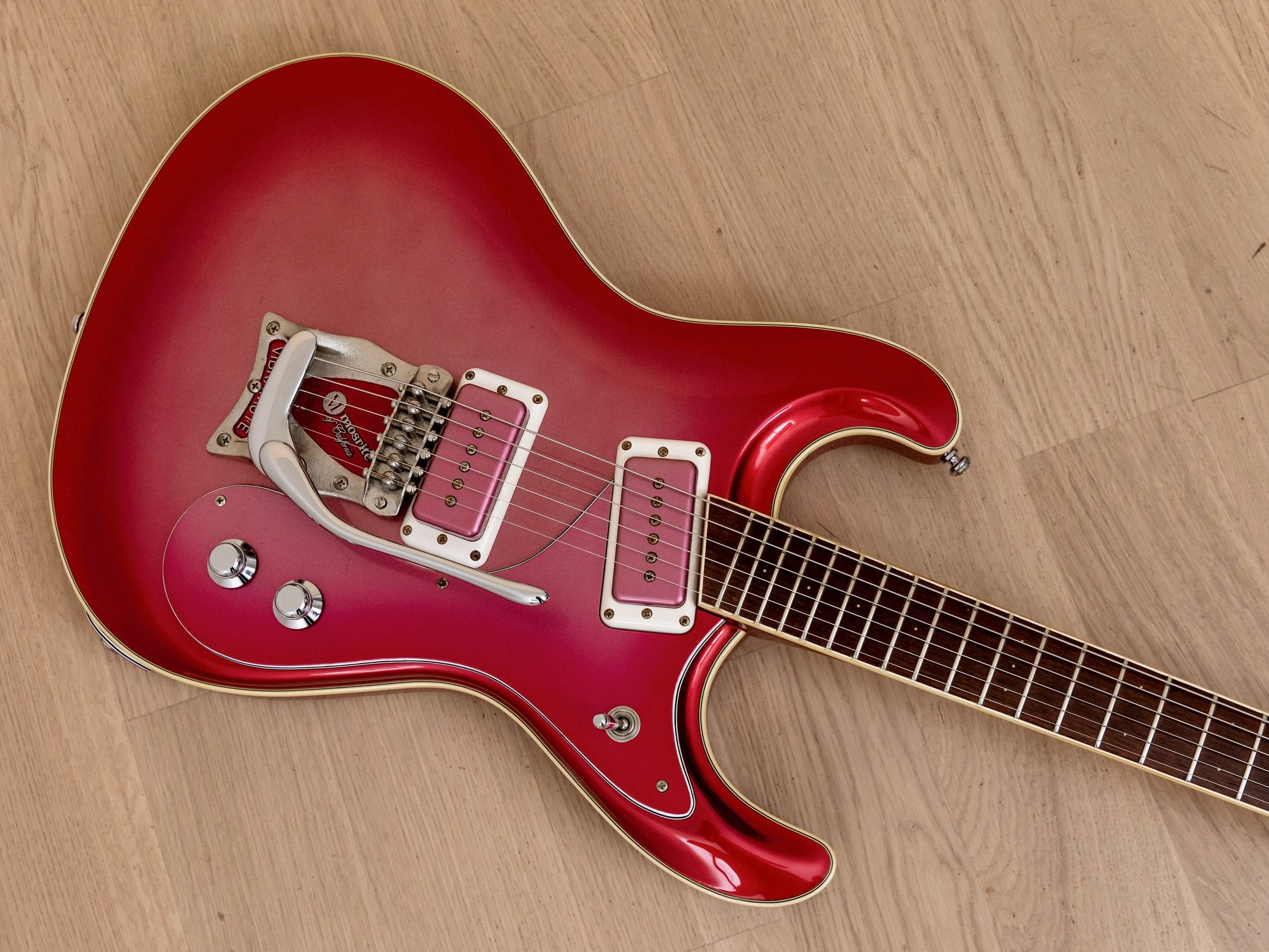 1990s Mosrite Ventures Model '63 Vintage Reissue Sidejack Red Sparkle w/ Vibramute & Case, Kurokumo