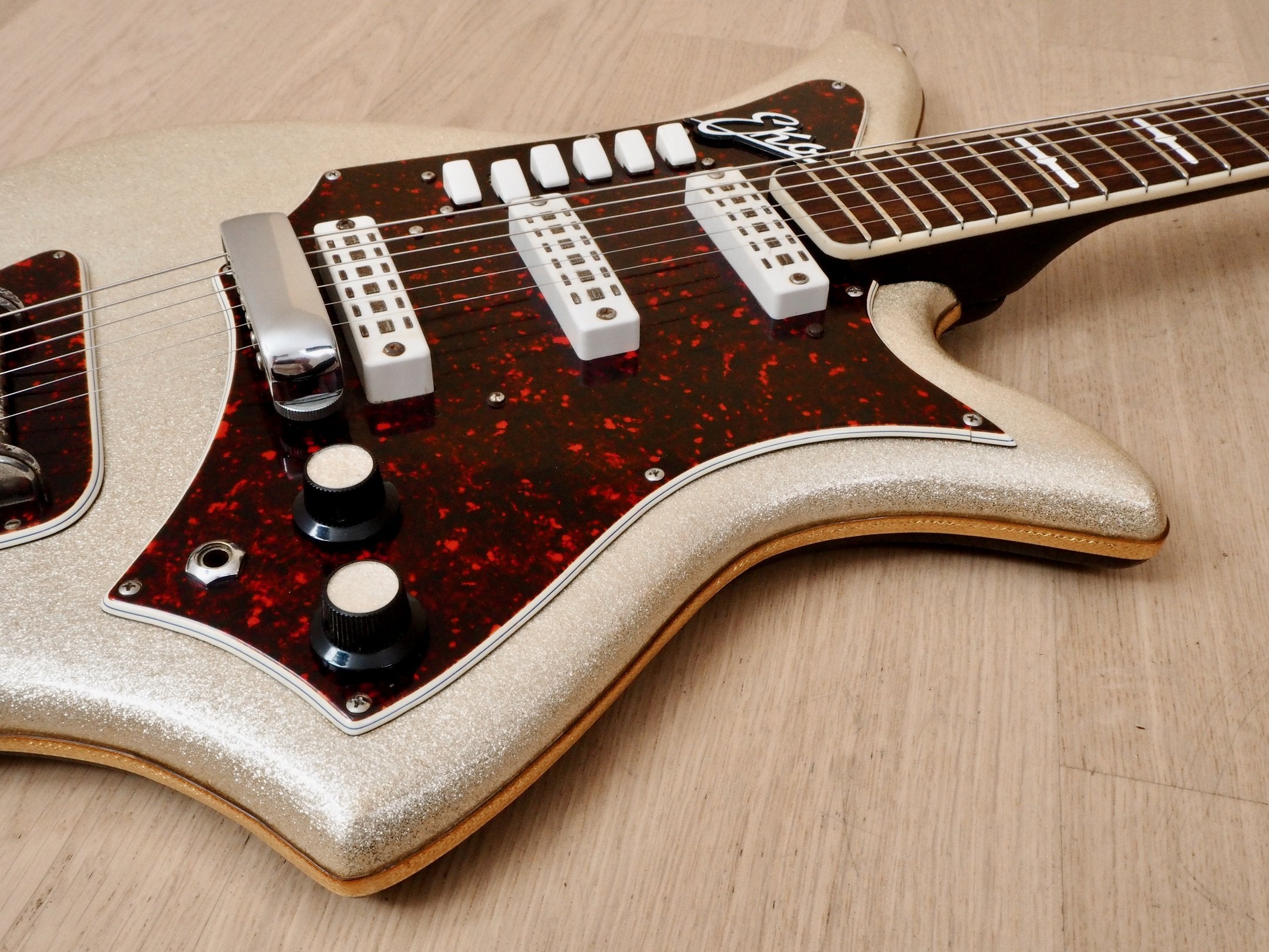 1960s Eko 700 3V Vintage Electric Guitar Silver Sparkle, 100% Original, Italy
