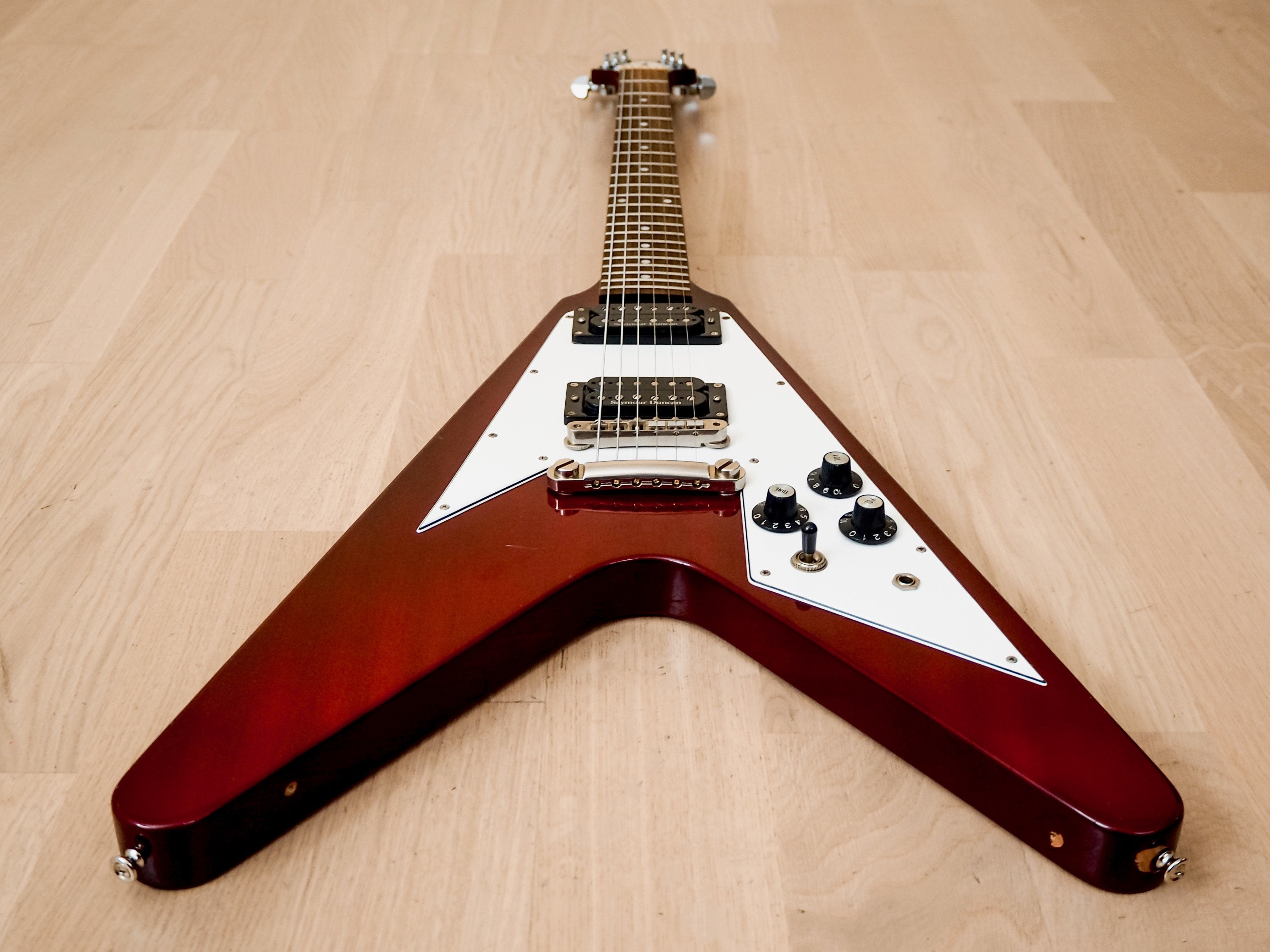 2008 Edwards by ESP E-FV-85D Flying V 67-Style Electric Guitar Cherry w/ USA Duncans, Japan