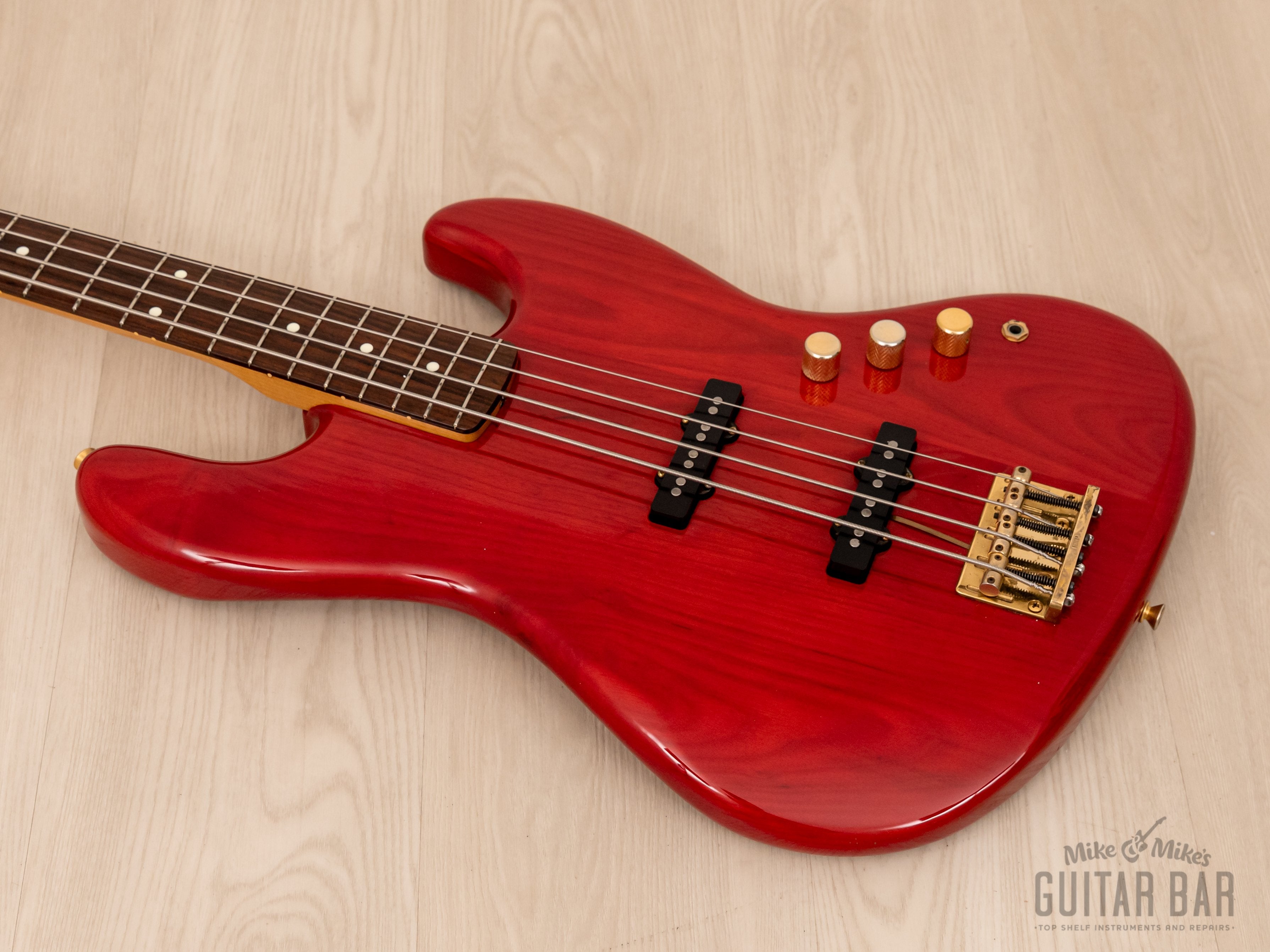 1987 Fender Order Made Jazz Bass JB62 Trans Red Ash w/ Gold Hardware, Japan MIJ Fujigen