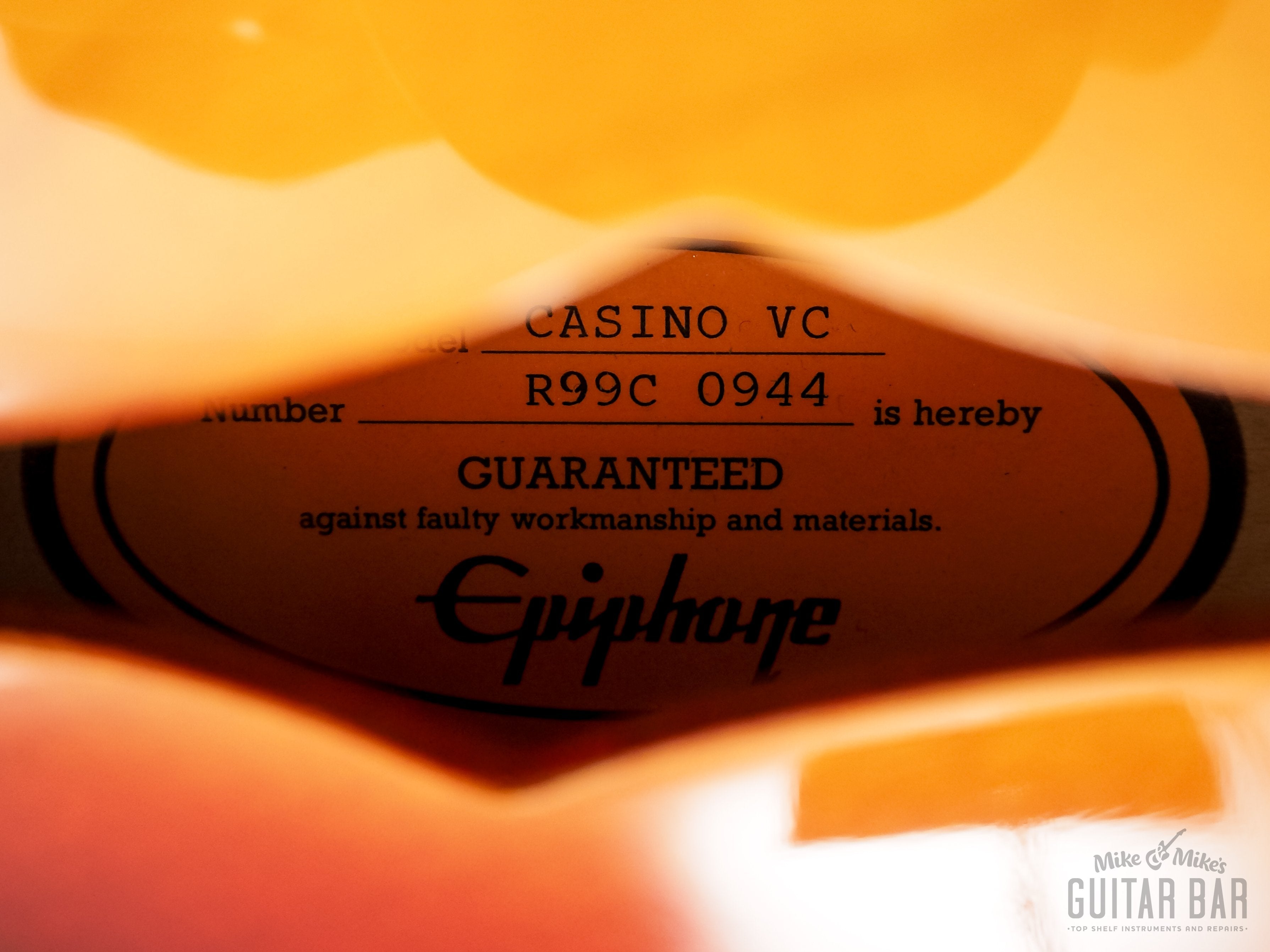 1999 Epiphone Casino Hollowbody Electric Guitar Sunburst w/ 1 11/16" Nut & Case, Peerless