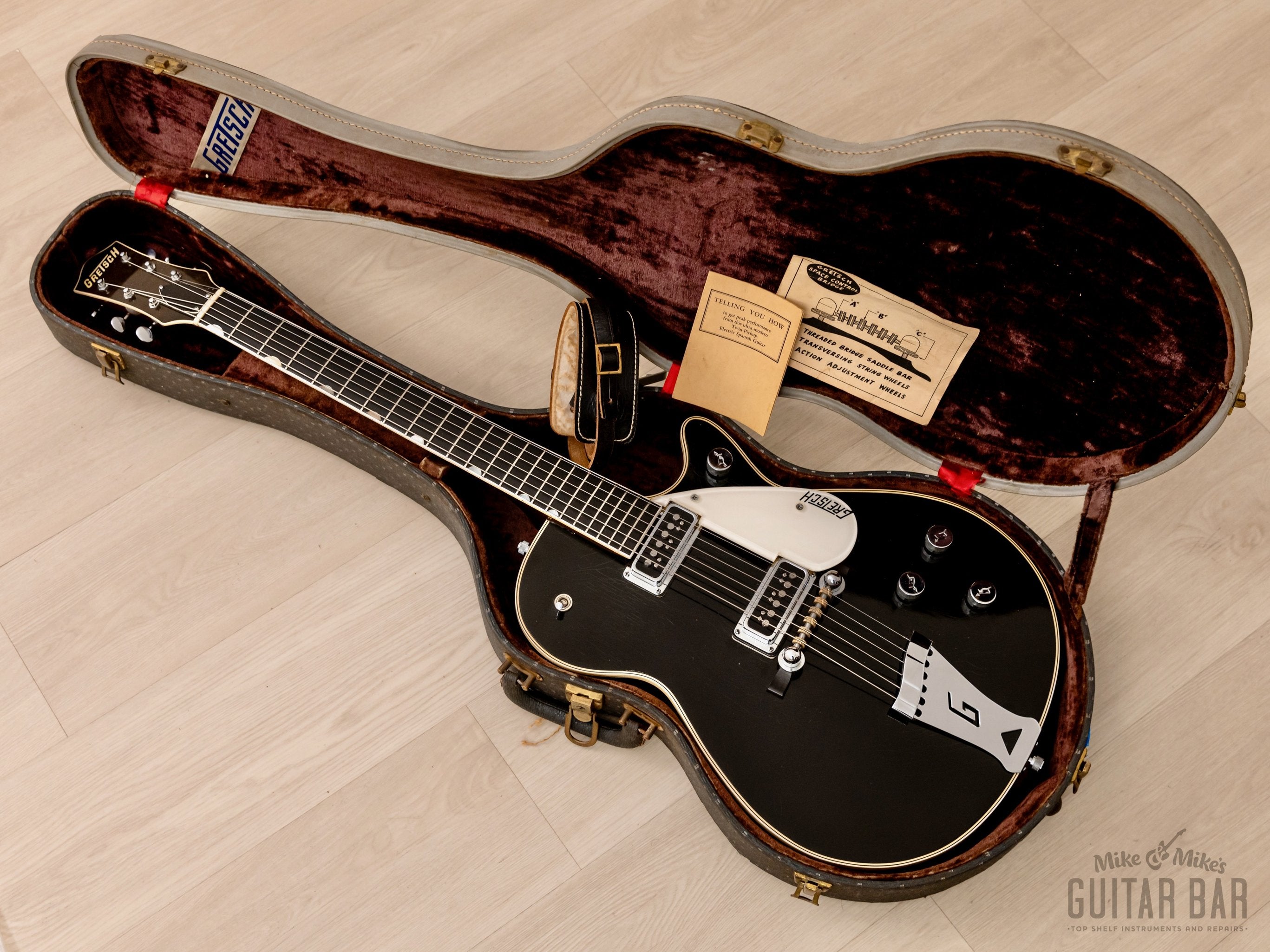 1956 Gretsch Duo Jet 6128 Vintage Guitar Black w/ DeArmond DynaSonics, Case & Hangtags