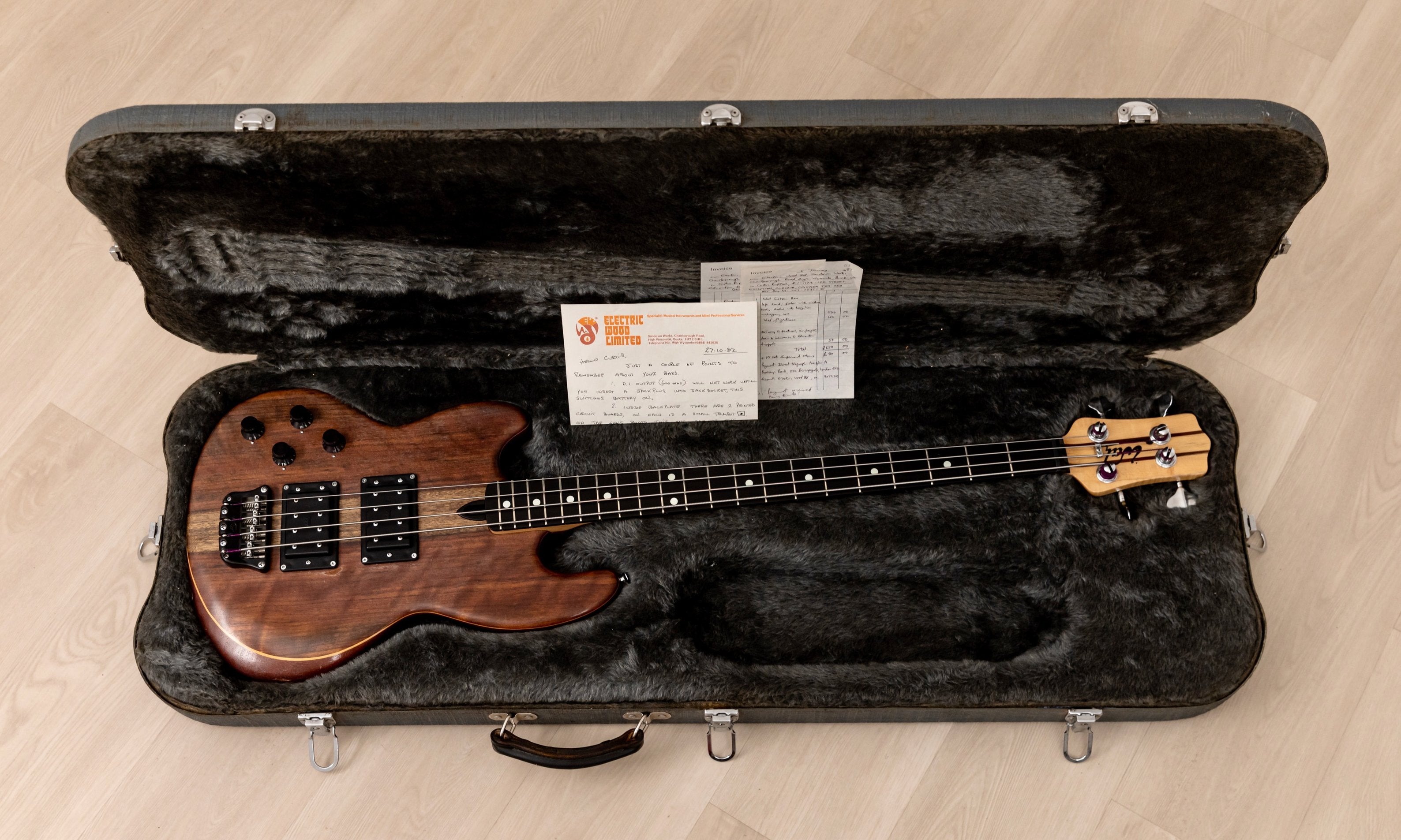 1982 Electric Wood Limited Wal Mk1 Pro Left-Handed Vintage Bass w/ Case, Paperwork