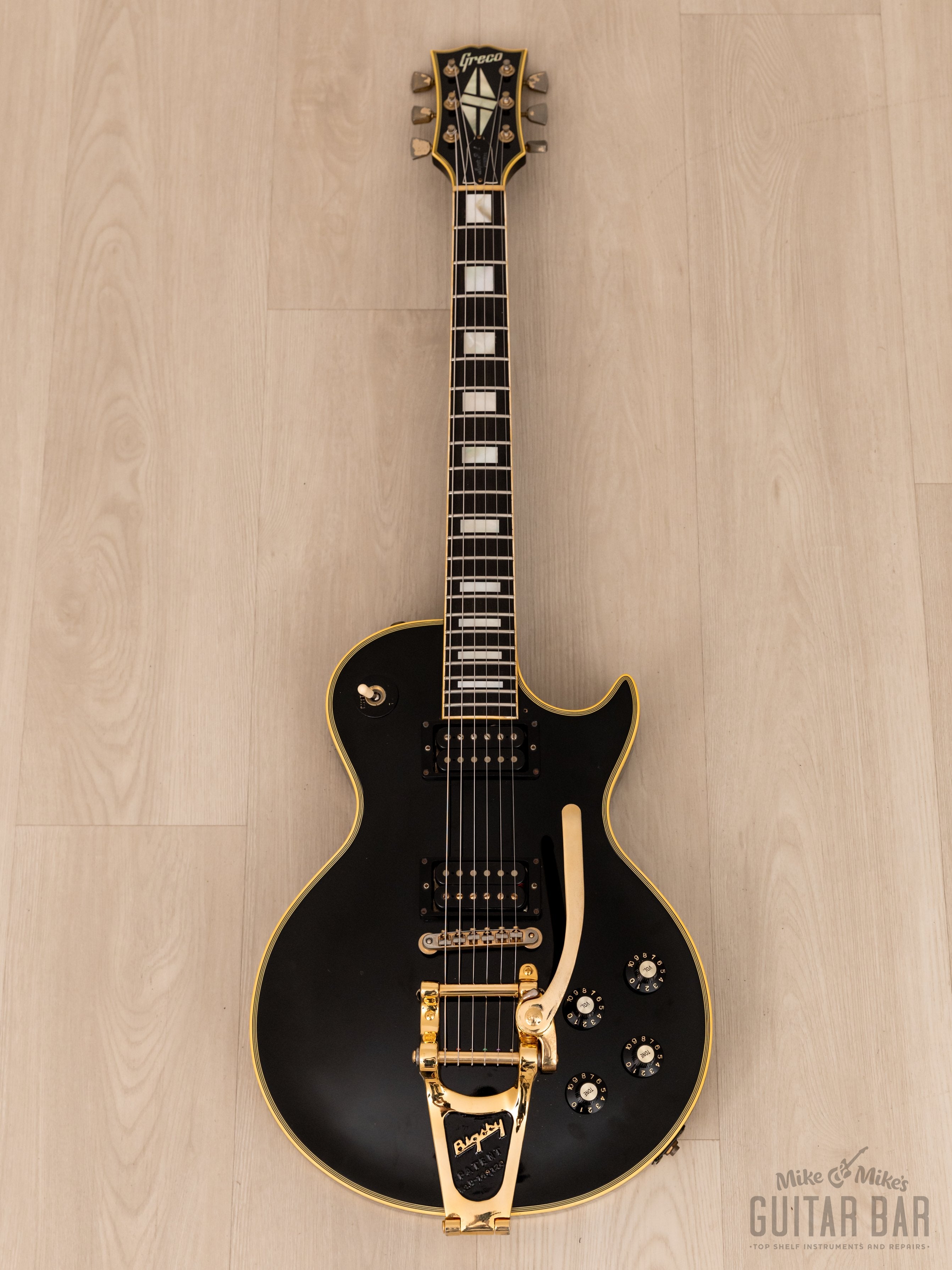 1981 Greco Super Real Custom EG1000 Black Beauty Vintage Guitar w/ Maxon Dry Z Pickups, Bigsby B7, Case