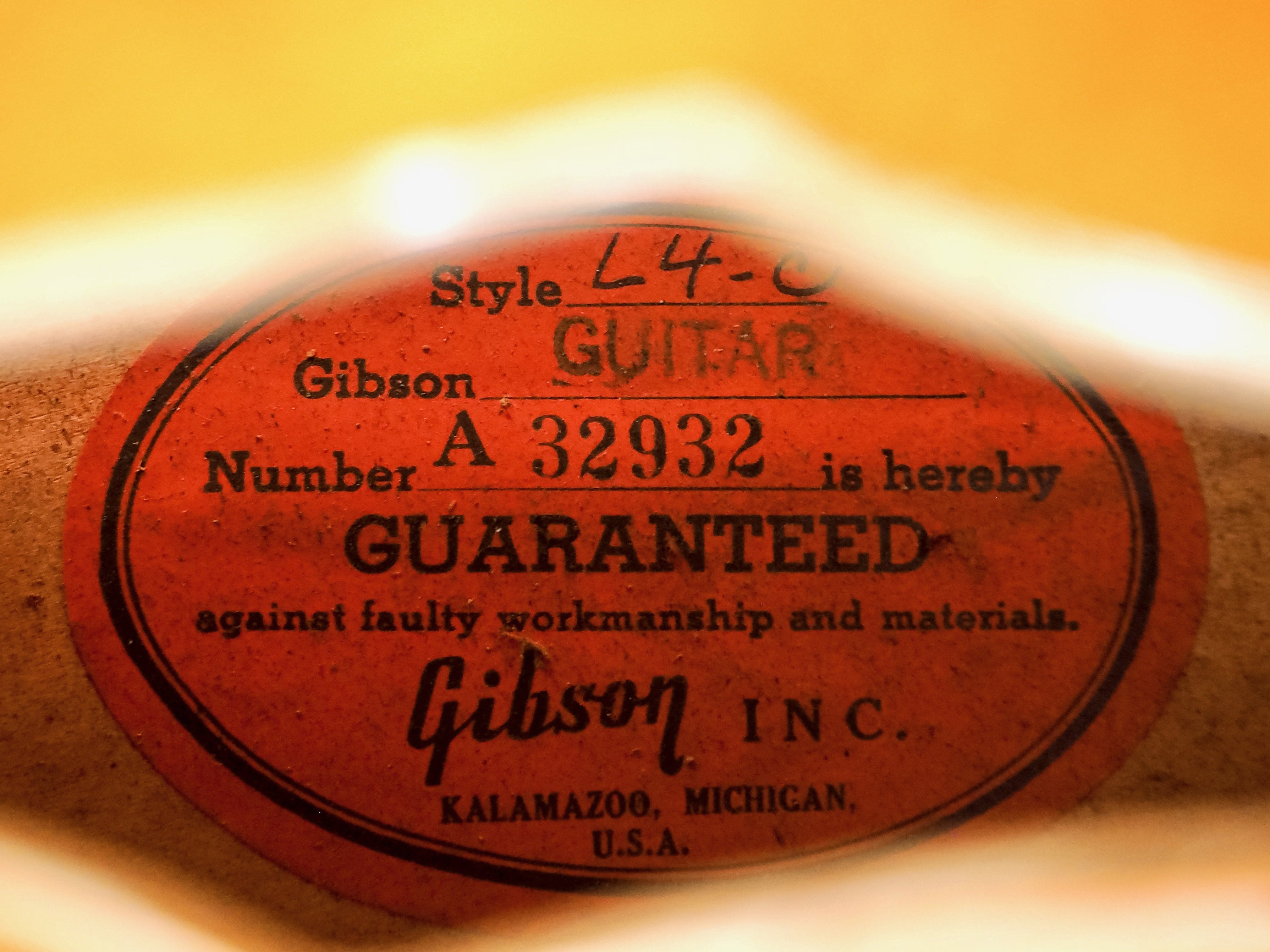 1960 Gibson L-4C Carved Top Cutaway Vintage Archtop Acoustic Guitar Blonde w/ Case, Hangtag
