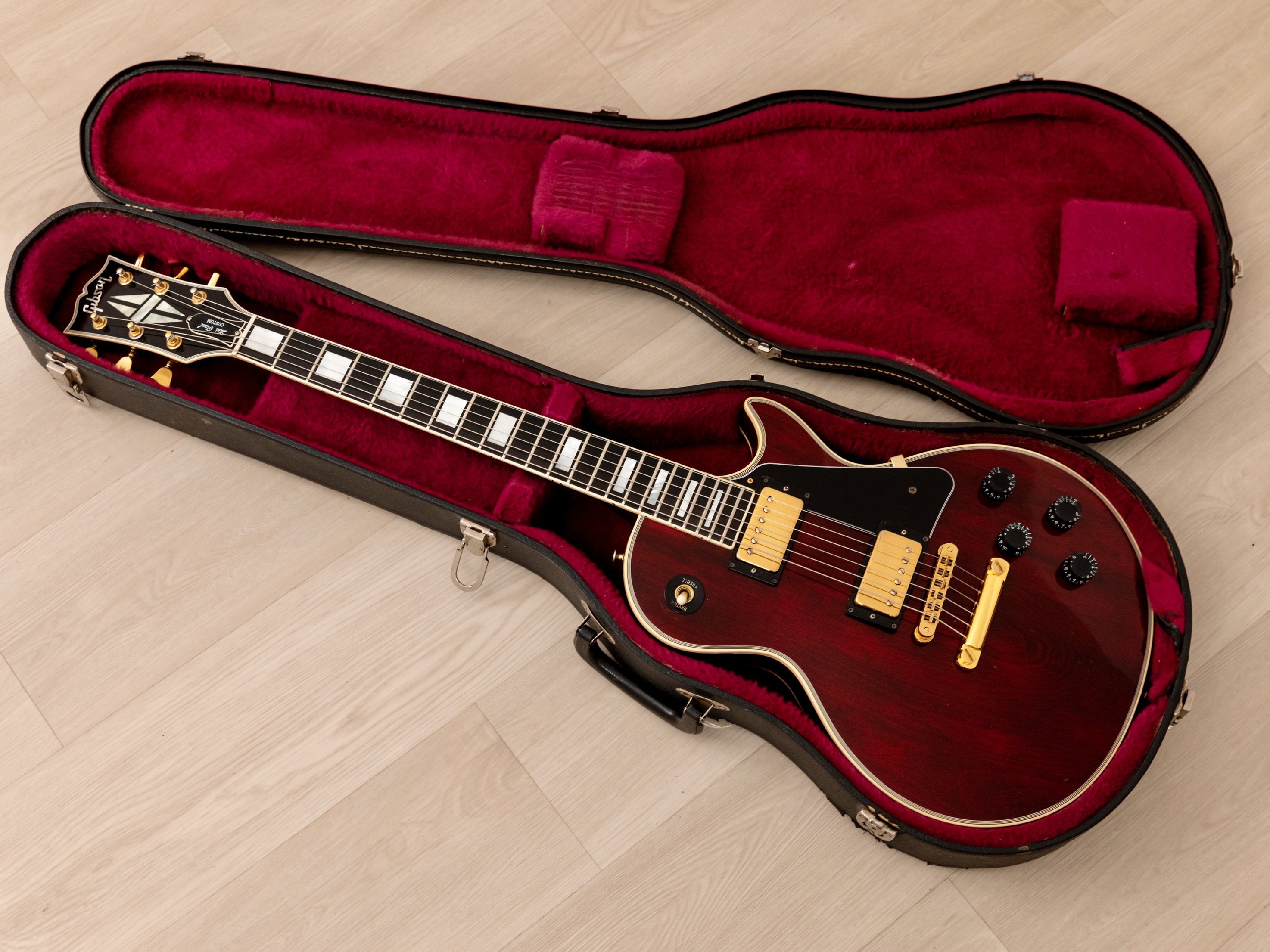 1976 Gibson Les Paul Custom Vintage Electric Guitar Wine Red w/ T Tops, Case
