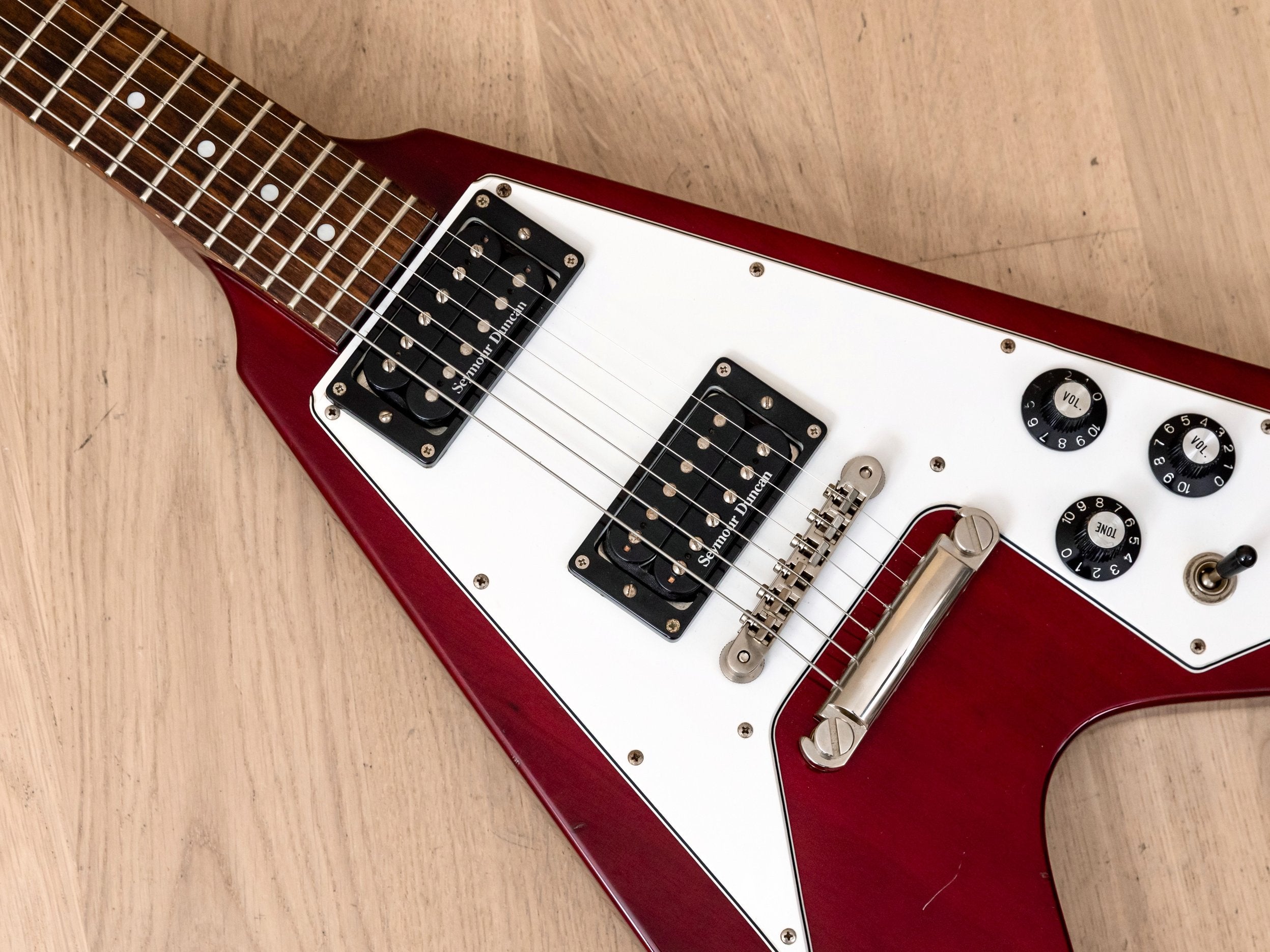 2008 Edwards by ESP E-FV-85D Flying V 67-Style Electric Guitar Cherry w/ USA Duncans, Japan
