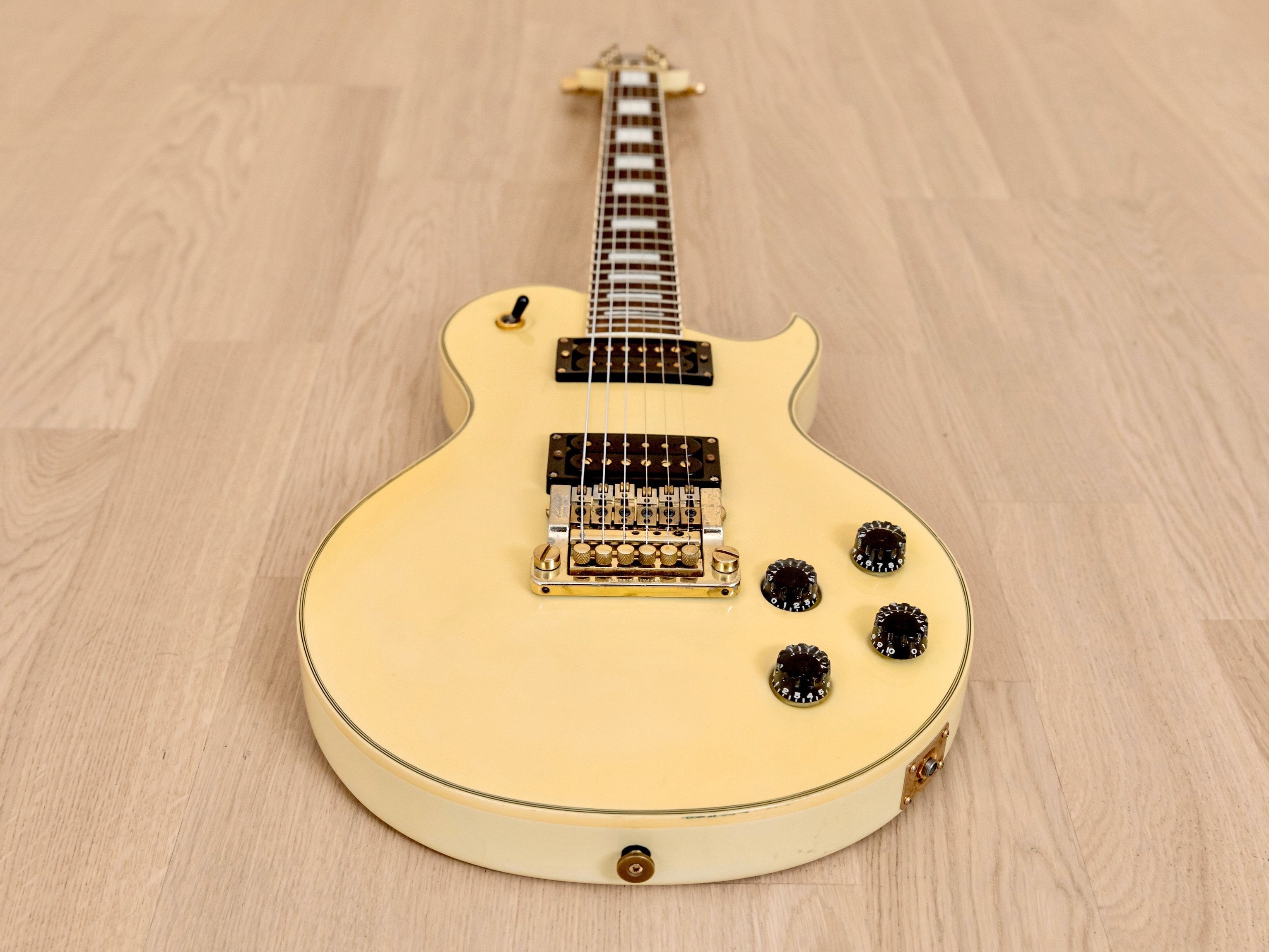 1990 Aria Pro II PE-Deluxe KV Vintage Electric Guitar Ivory w/ USA Kahler 2220B, Japan