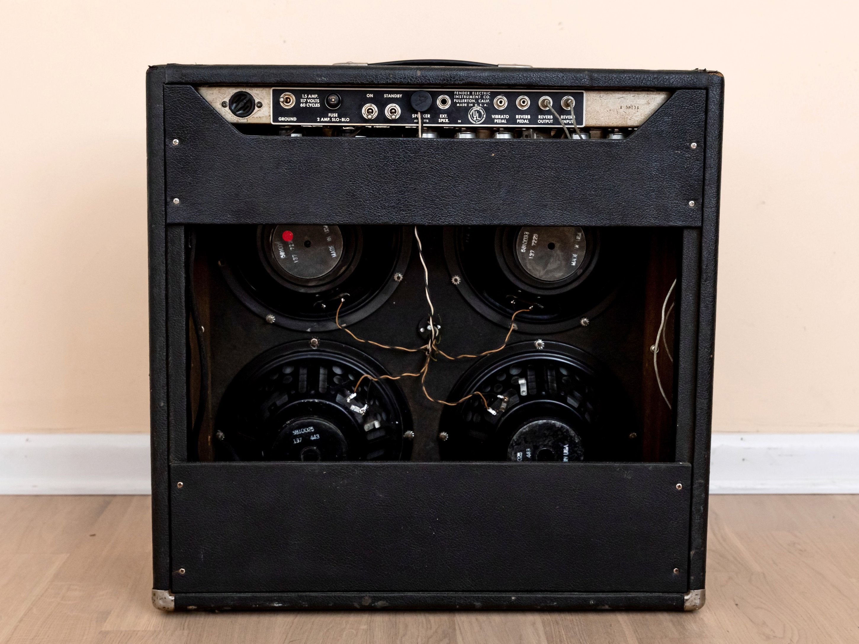 1965 Fender Super Reverb Black Panel Vintage Tube Amp AB763 w/ Ceramic Speakers, FEIC