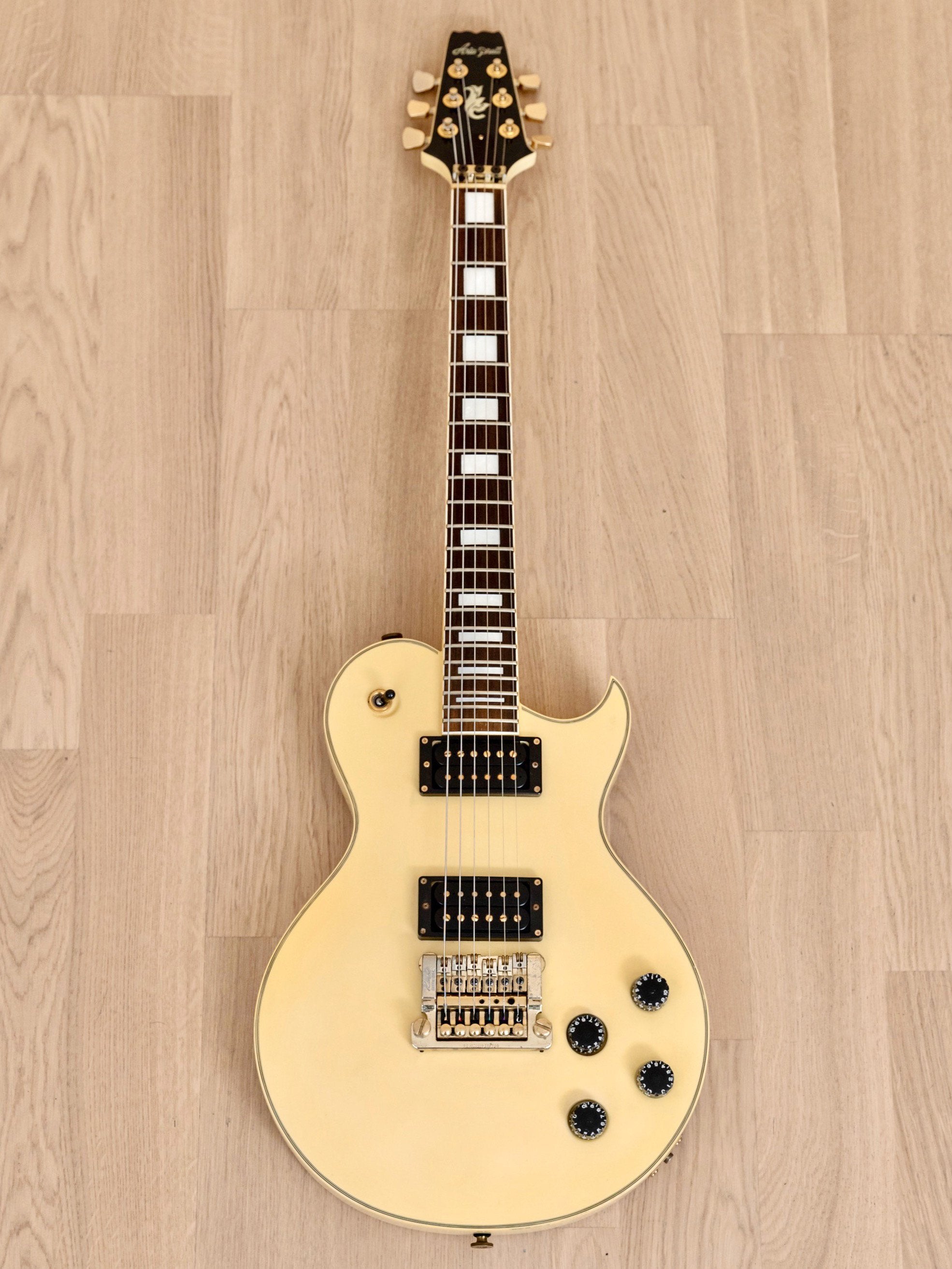 1990 Aria Pro II PE-Deluxe KV Vintage Electric Guitar Ivory w/ USA Kahler 2220B, Japan