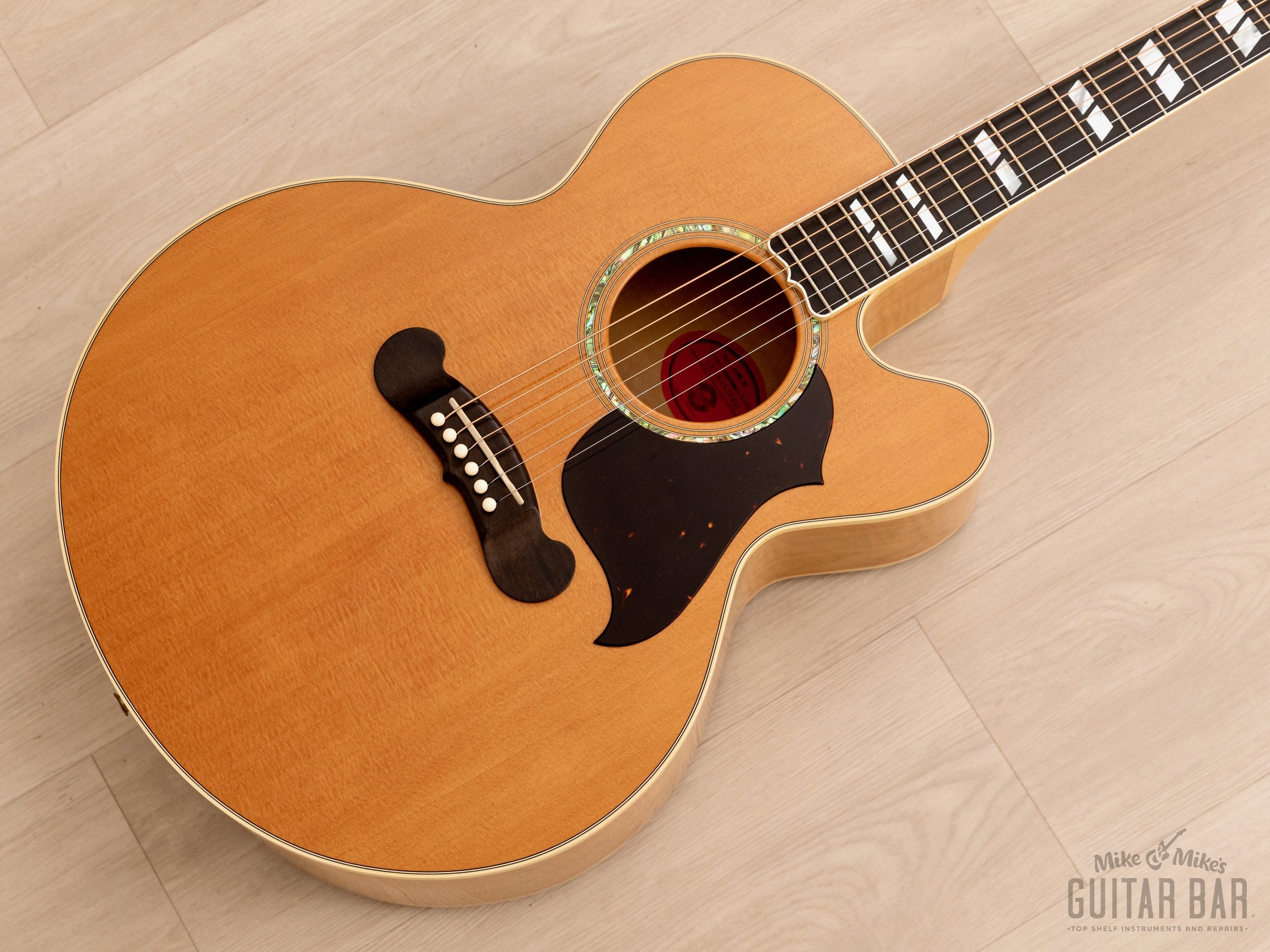 2001 Gibson J-185 EC Blonde Flame Maple Back/Sides, Near-Mint w/ Fishman Prefix, Case