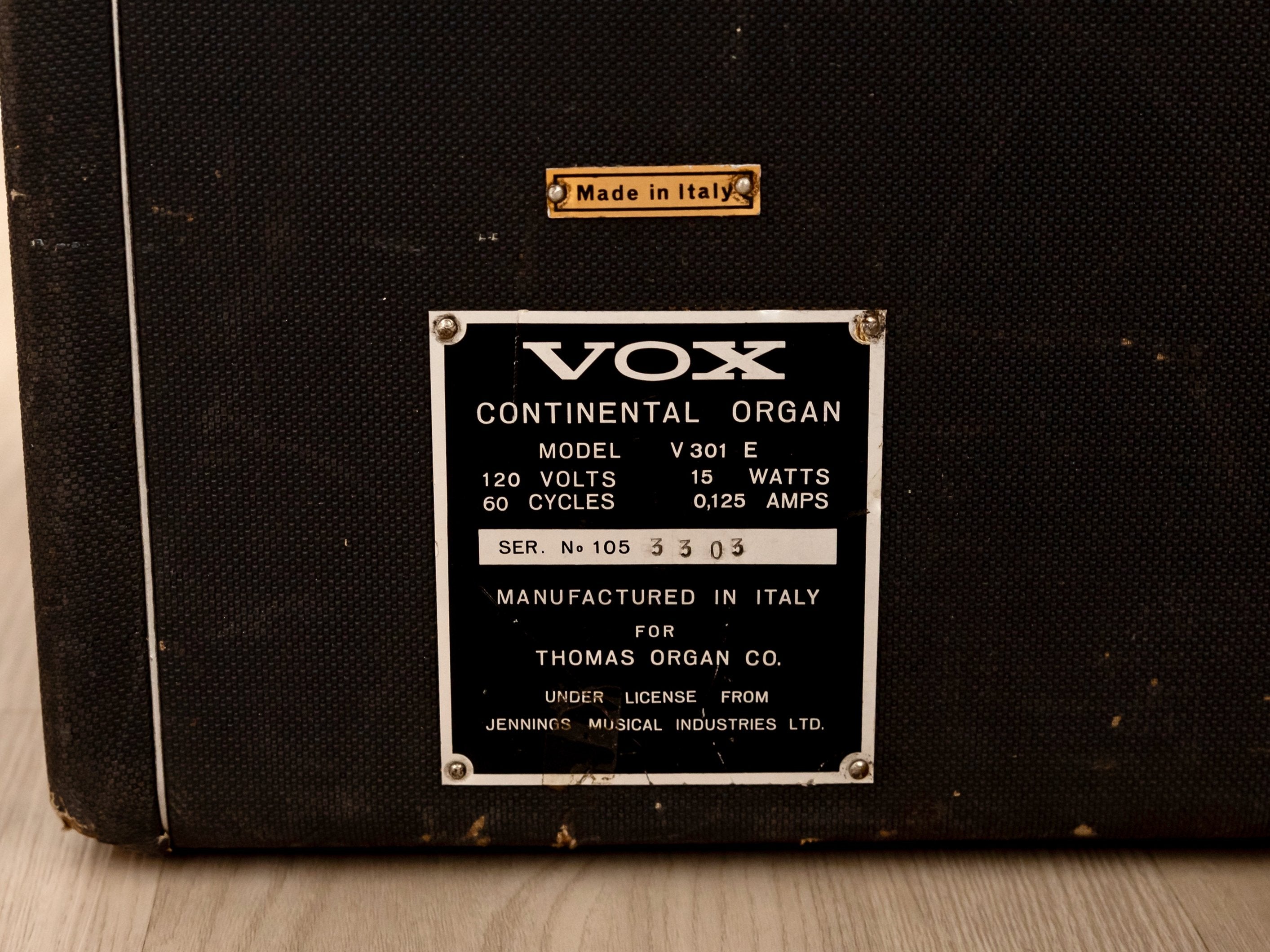 1968 Vox Continental Vintage Combo Organ Keyboard V301E Italian w/ Z Legs, Case