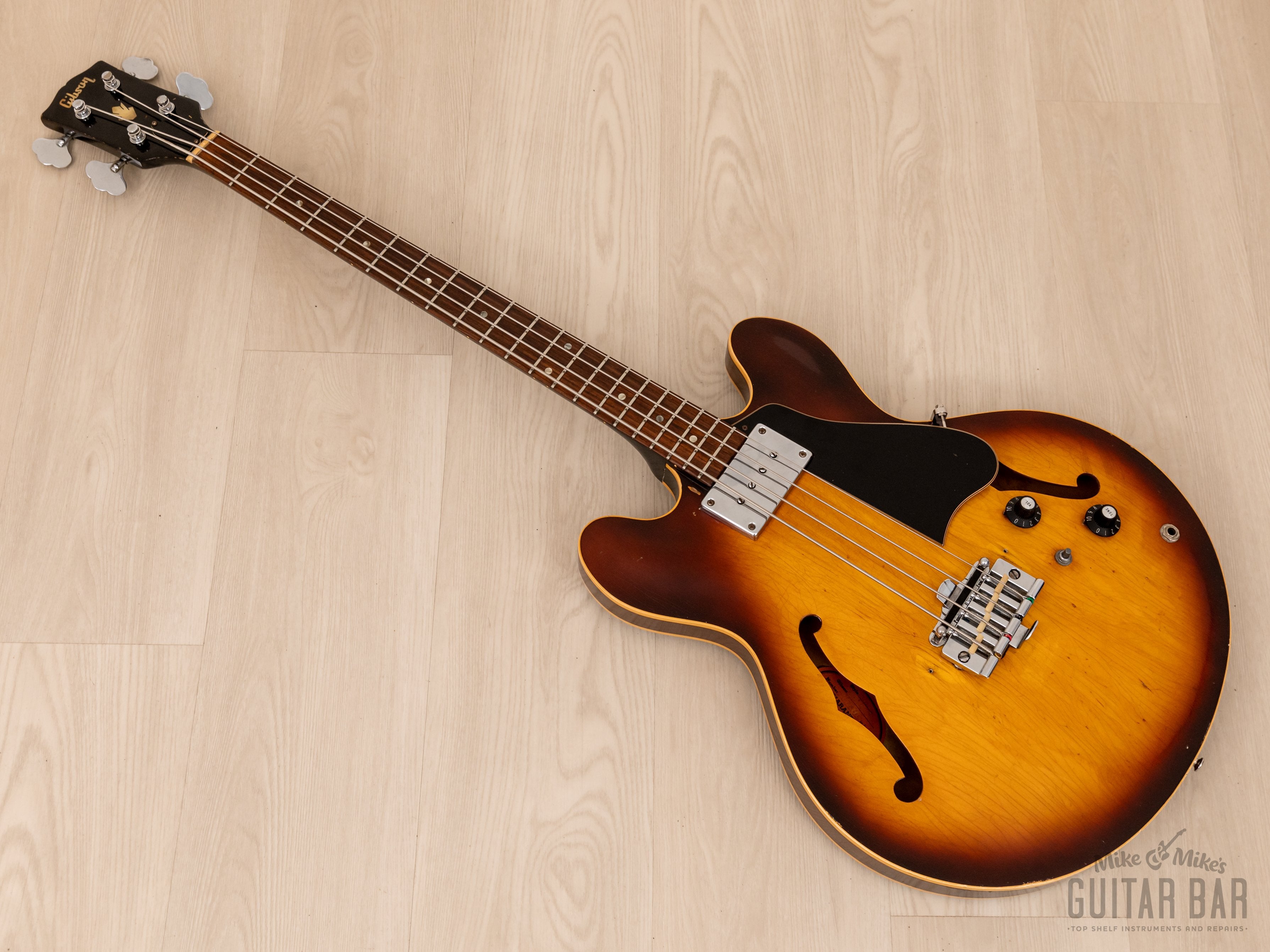 1967 Gibson EB-2 Vintage Semi-Hollow Bass Sunburst w/ Mudbucker