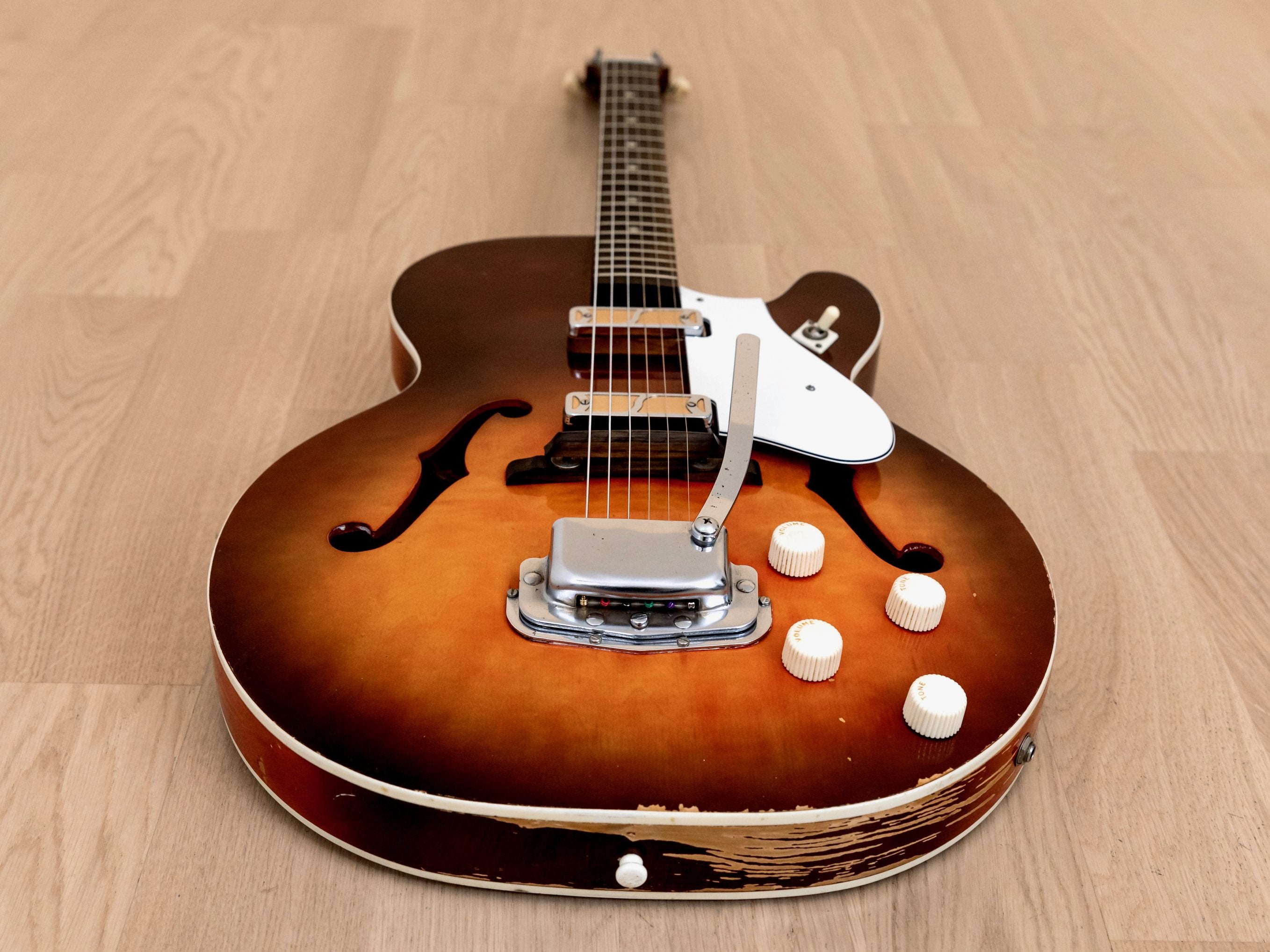1965 Harmony Rocket H56 Holiday-Branded Vintage Guitar w/ Vibrato, DeArmond Gold Foils
