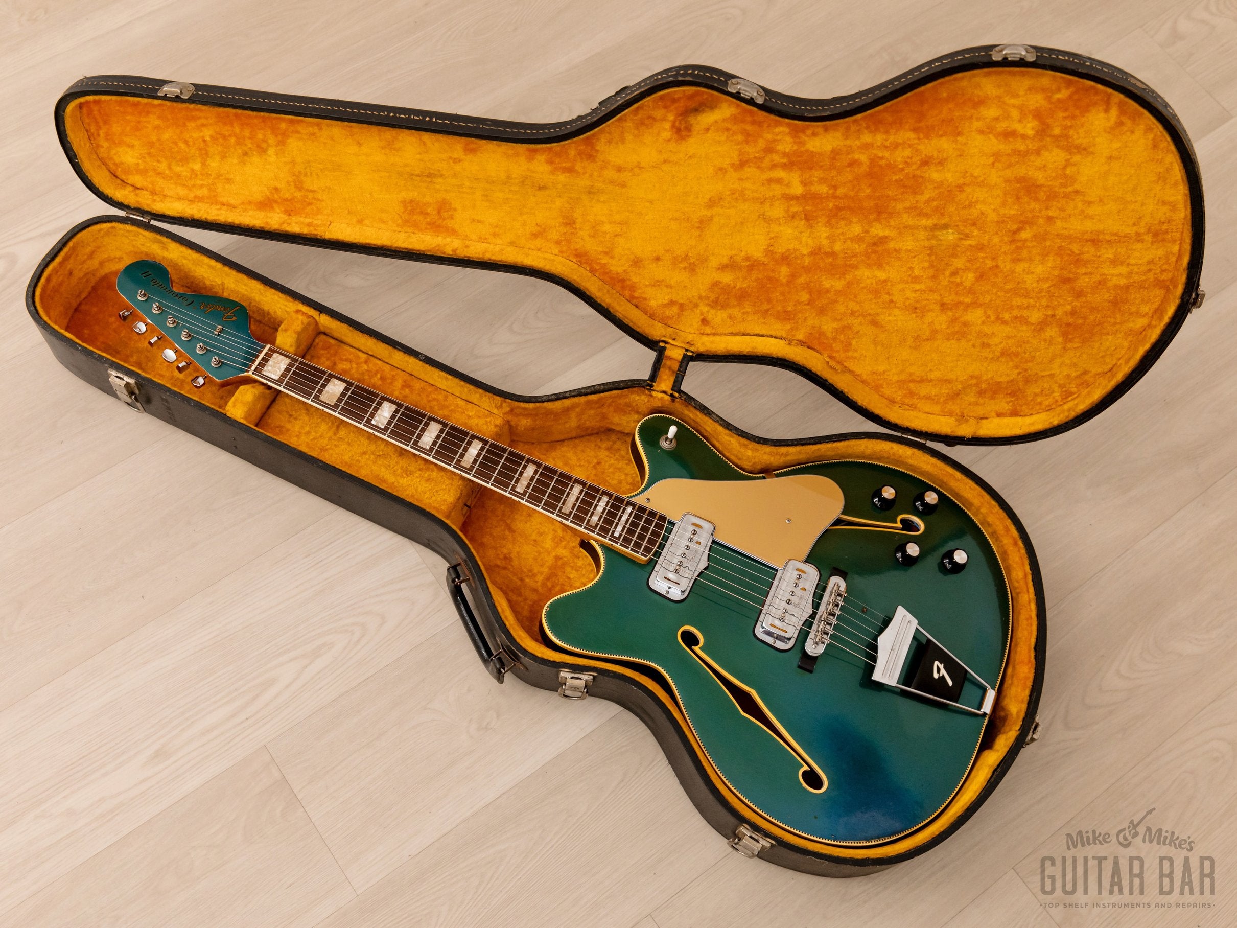 1966 Fender Coronado II Vintage Hollowbody Guitar Lake Placid Blue w/ Matching Peghead, Case