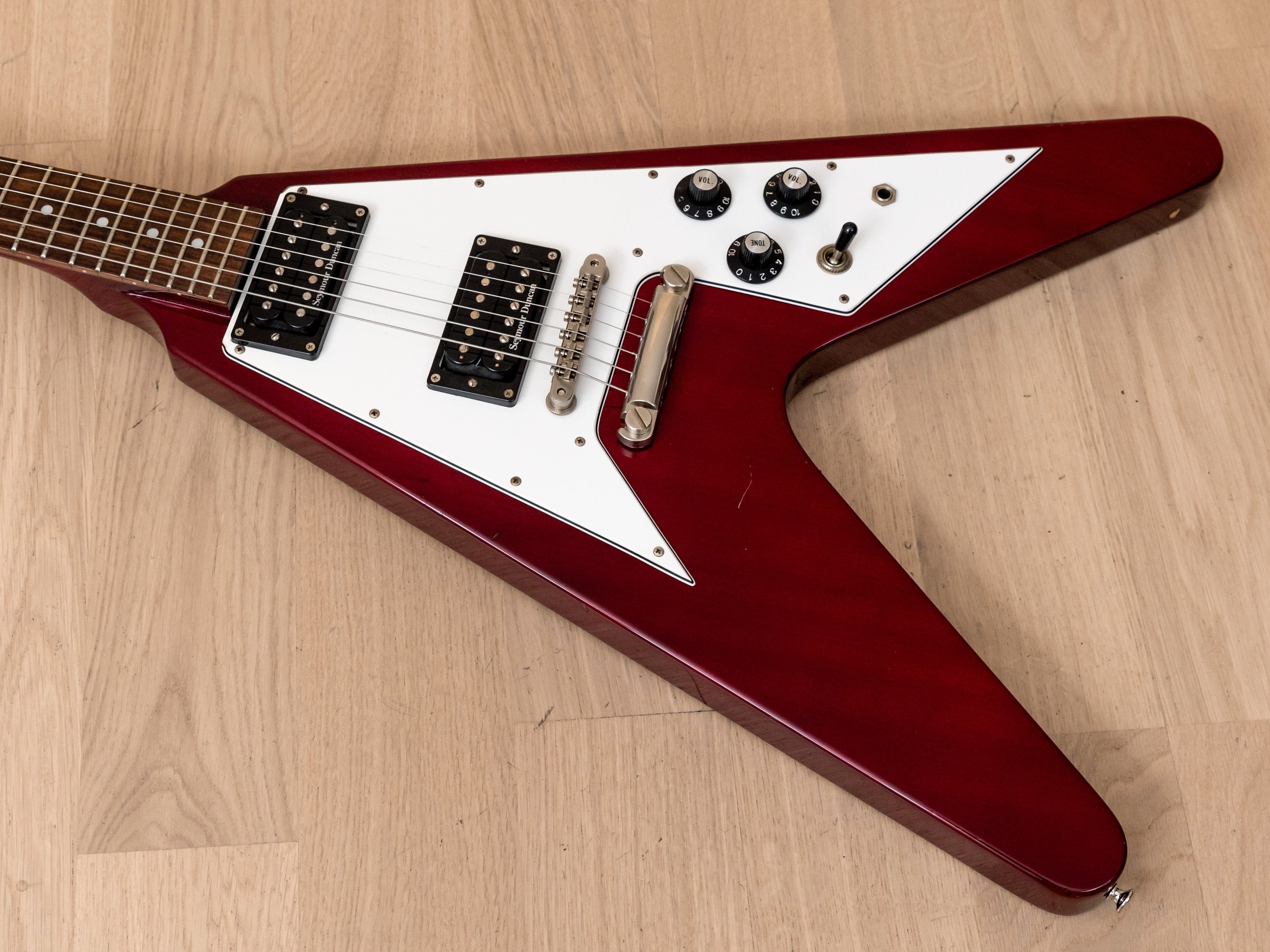 2008 Edwards by ESP E-FV-85D Flying V 67-Style Electric Guitar Cherry w/ USA Duncans, Japan