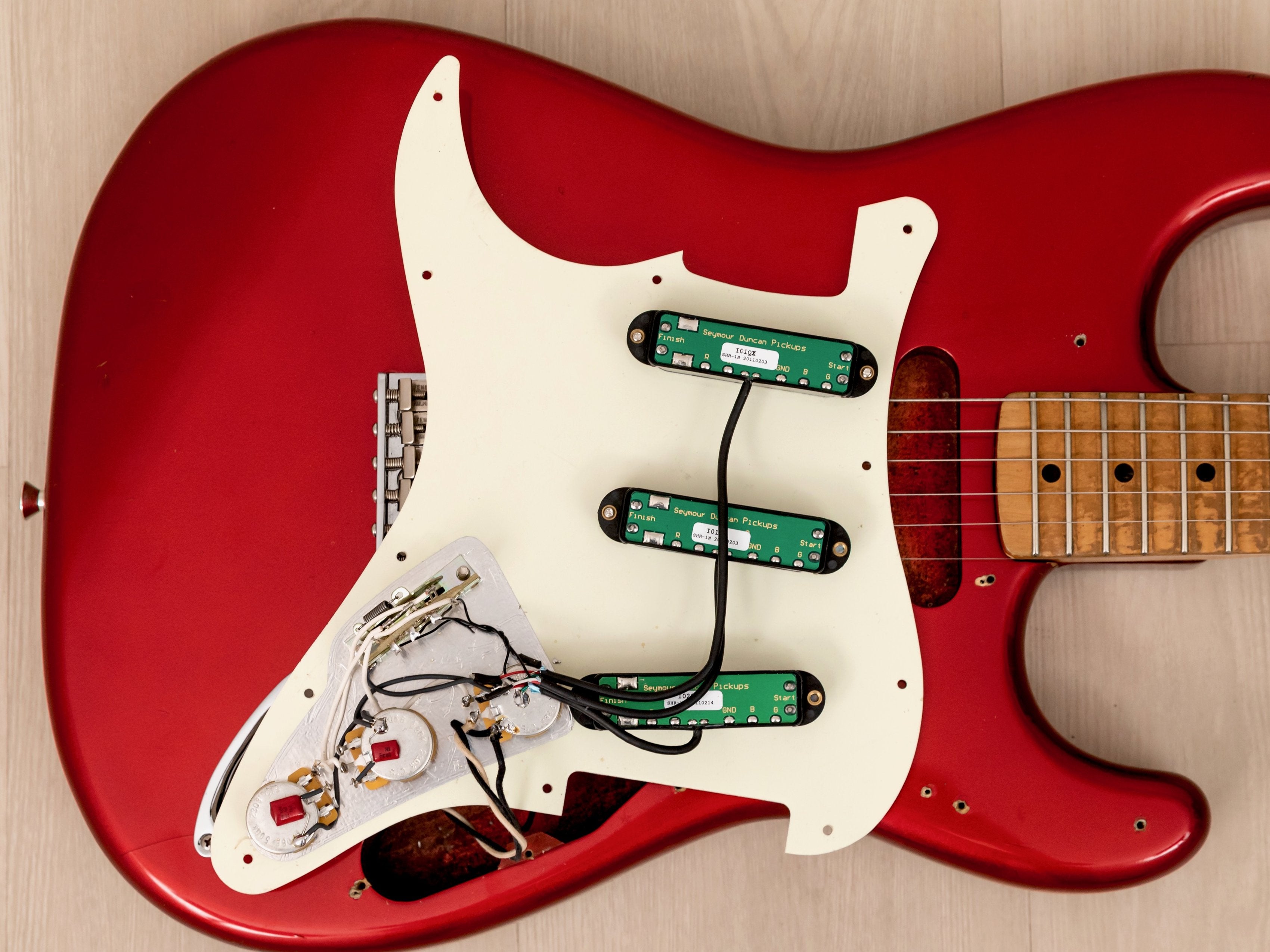 1990 Fender Order Made Stratocaster Scalloped Fretboard, Candy Apple Red w/ Seymour Duncan Hot Rails, Japan MIJ Fujigen