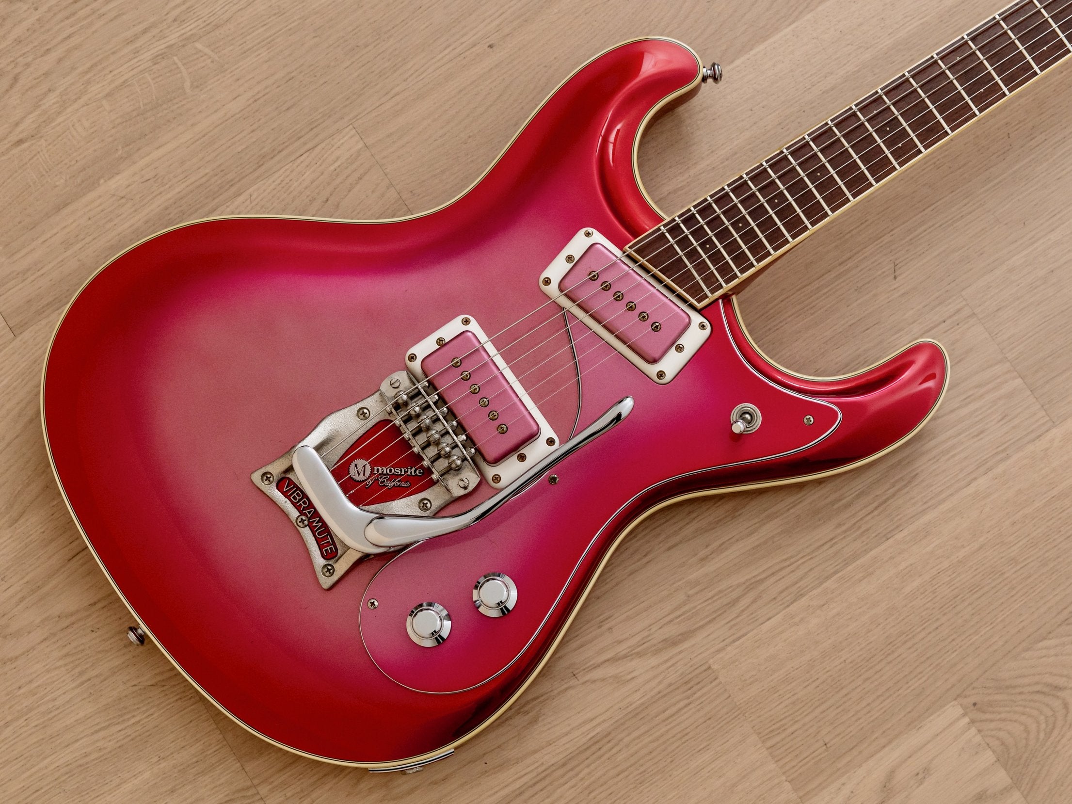 1990s Mosrite Ventures Model '63 Vintage Reissue Sidejack Red Sparkle w/ Vibramute & Case, Kurokumo