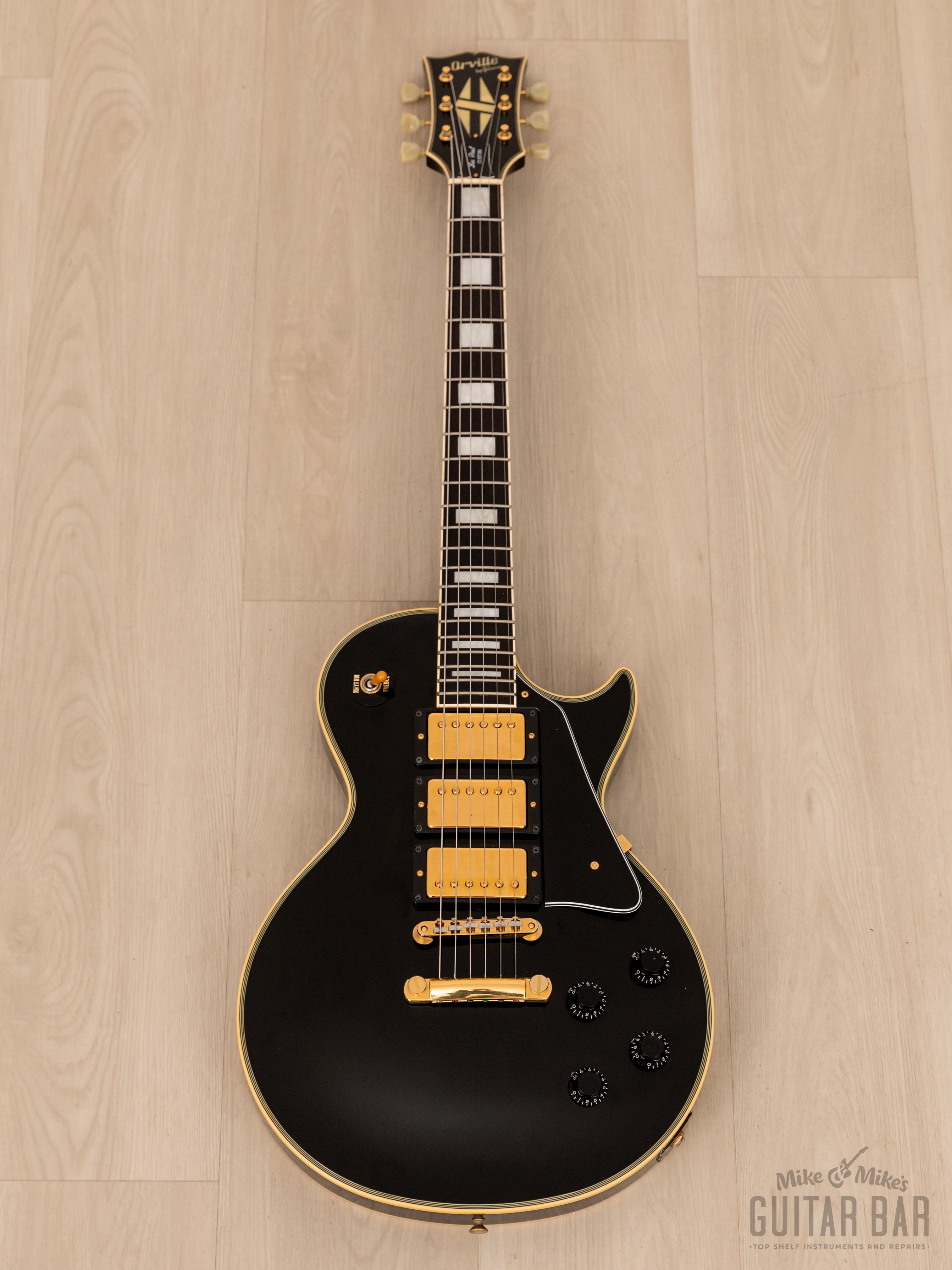 1990 Orville by Gibson Les Paul Custom 3 Pickup Black Beauty LPC-W/3PU Vintage Guitar w/ Hangtag, Japan