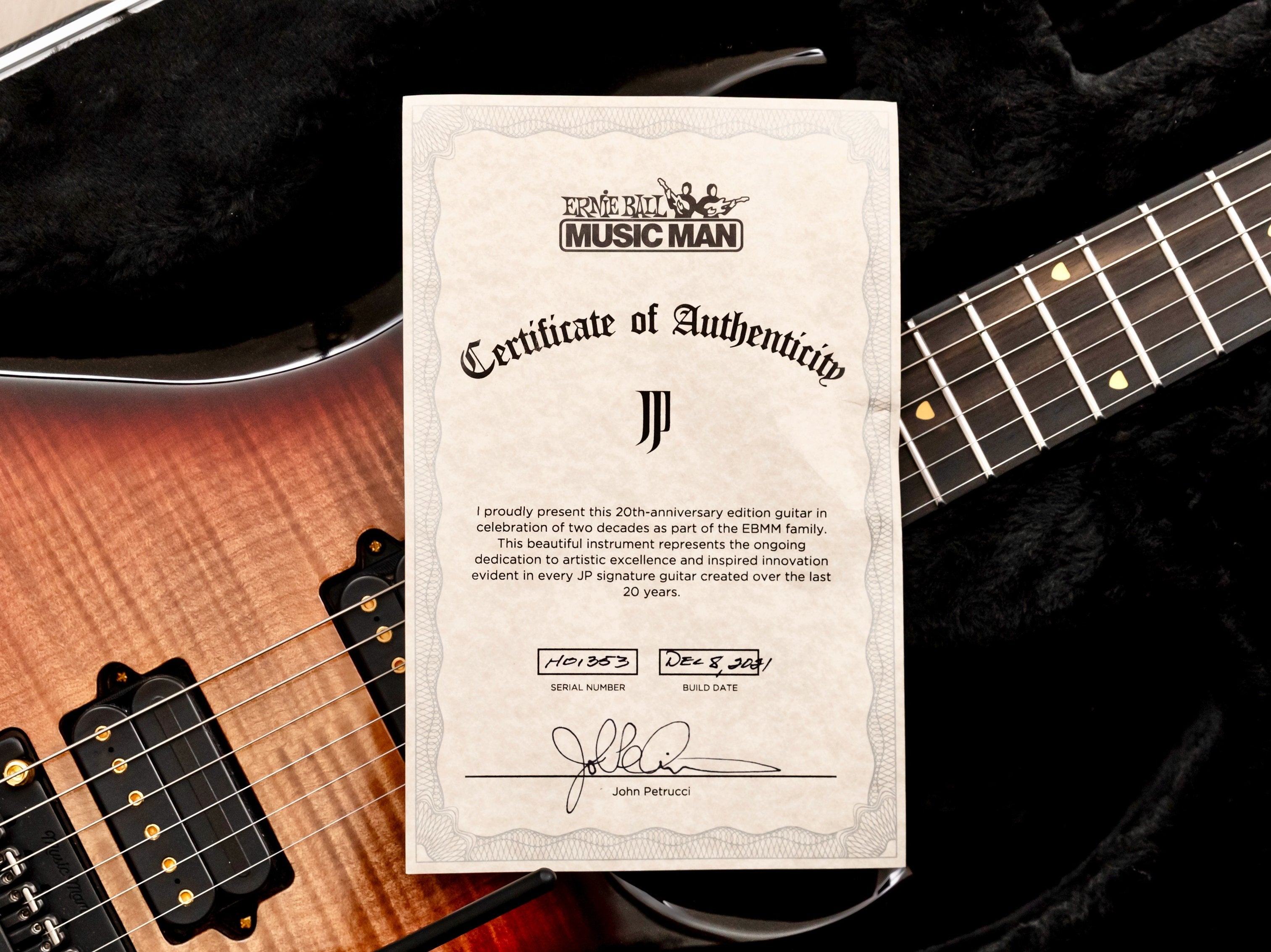 2021 Ernie Ball Music Man 20th Anniversary John Petrucci Signature JP6 Honey Butter Burst w/ Case, Hangtags