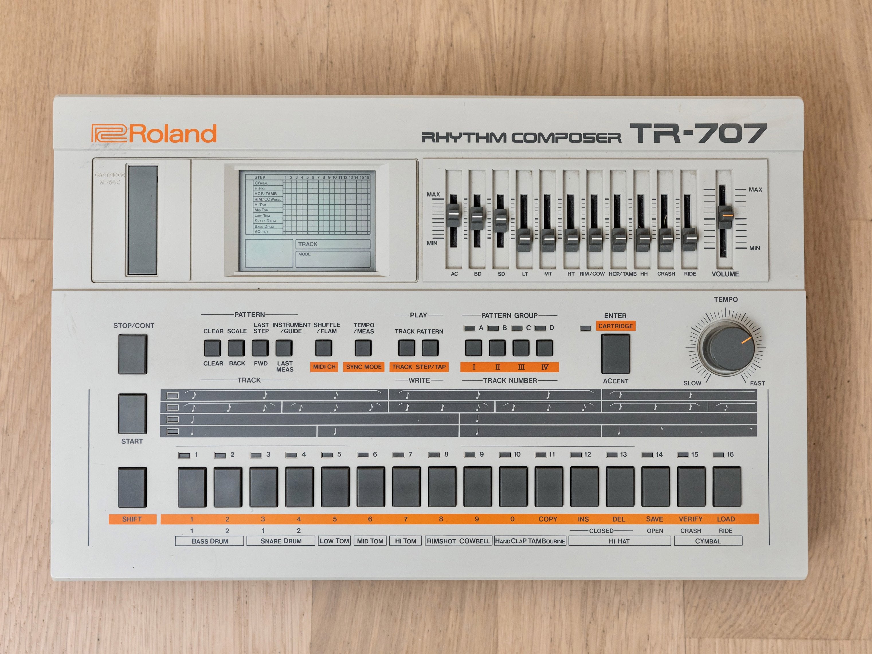 1980s Roland TR-707 Rhythm Composer Vintage Drum Machine w/ Power Supply, Paperwork