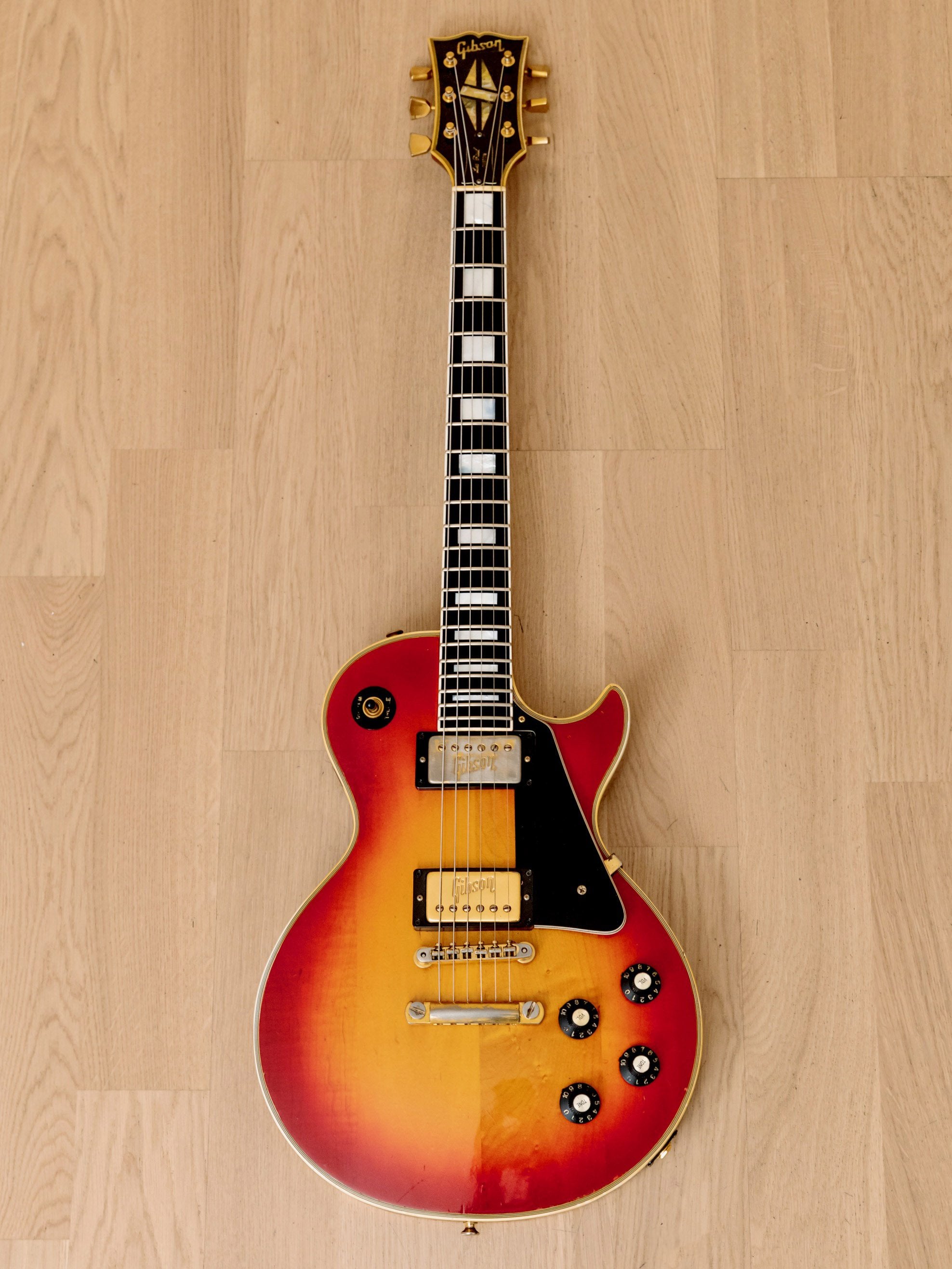 1971 Gibson Les Paul Custom Vintage Electric Guitar Cherry Sunburst w/ T Tops, Embossed Covers, Case
