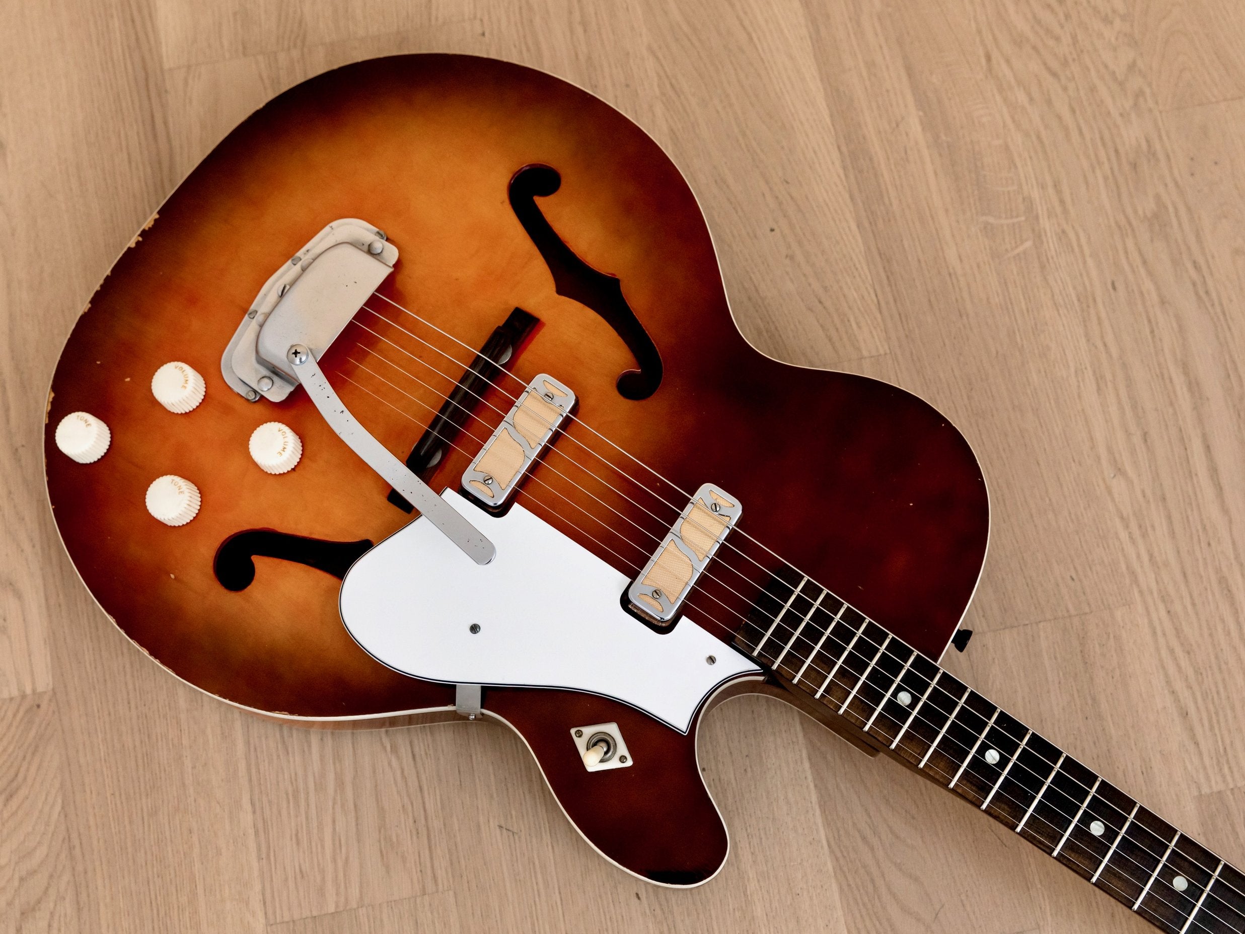 1965 Harmony Rocket H56 Holiday-Branded Vintage Guitar w/ Vibrato, DeArmond Gold Foils