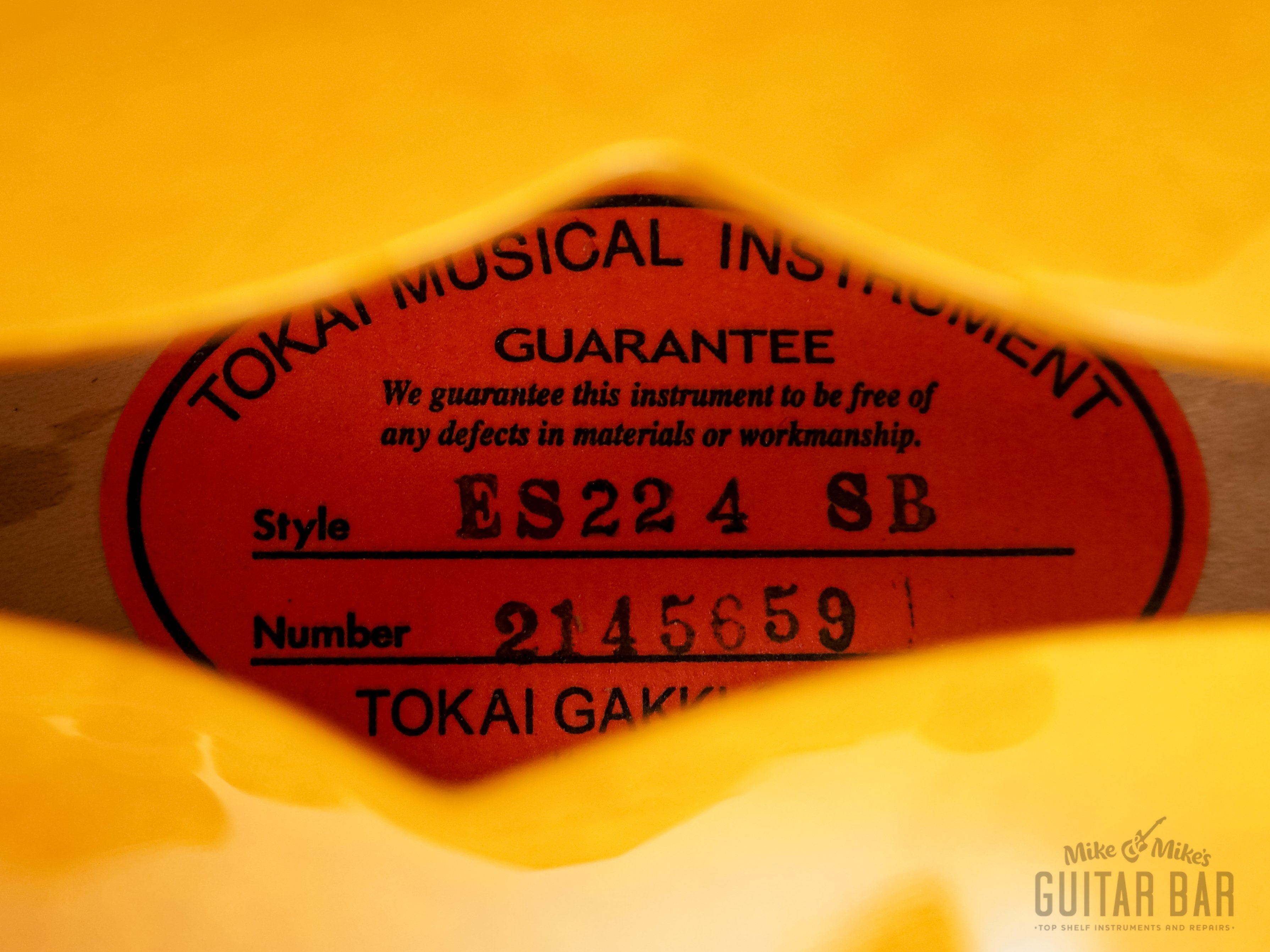 2021 Tokai ES224 Semi-Hollow Electric Guitar Sunburst Lacquer w/ PAF Vintage Mk2, Case & Tag, Japan