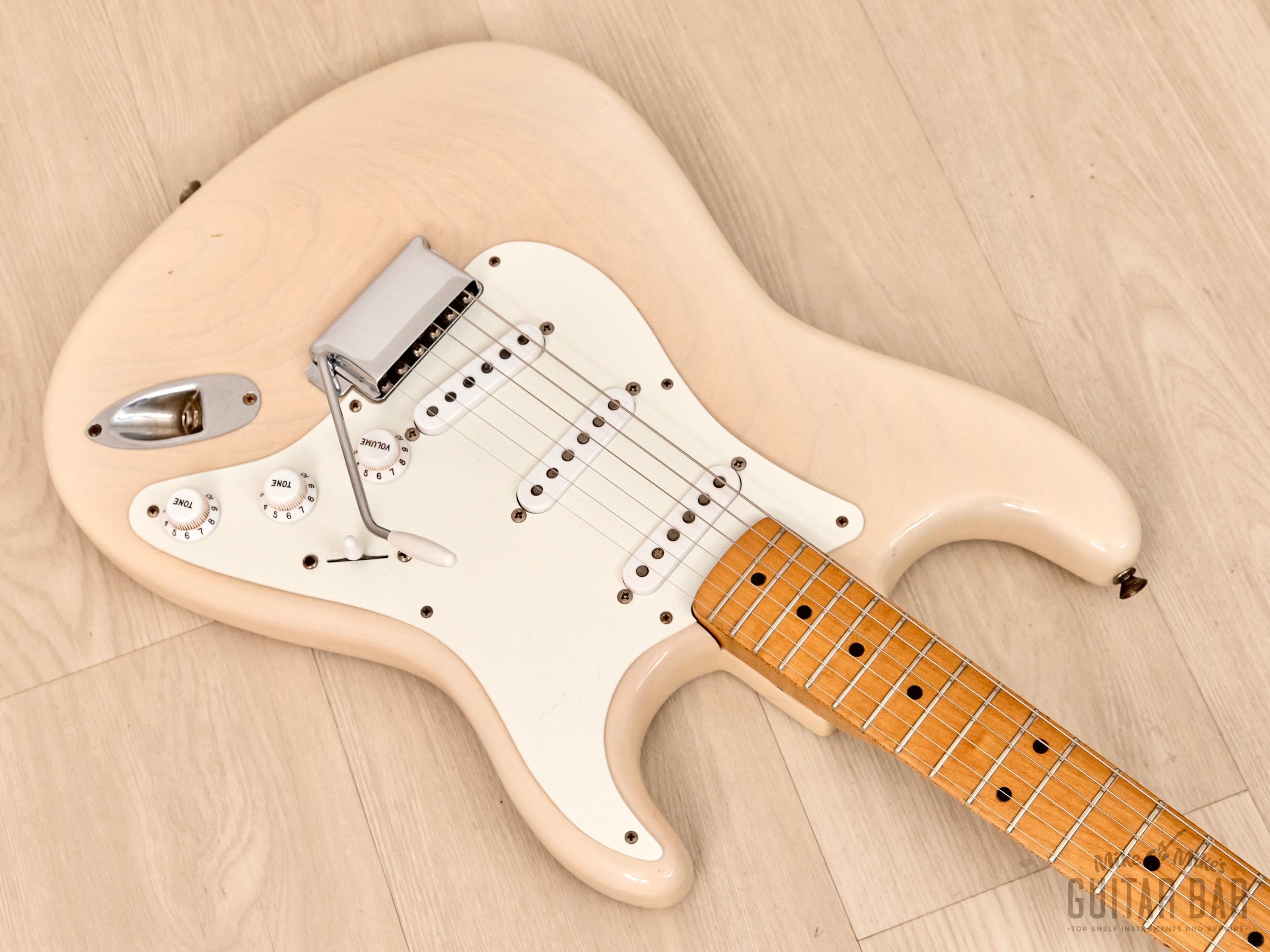 1955 Fender Stratocaster Vintage Electric Guitar Blonde, One-Piece Ash Body