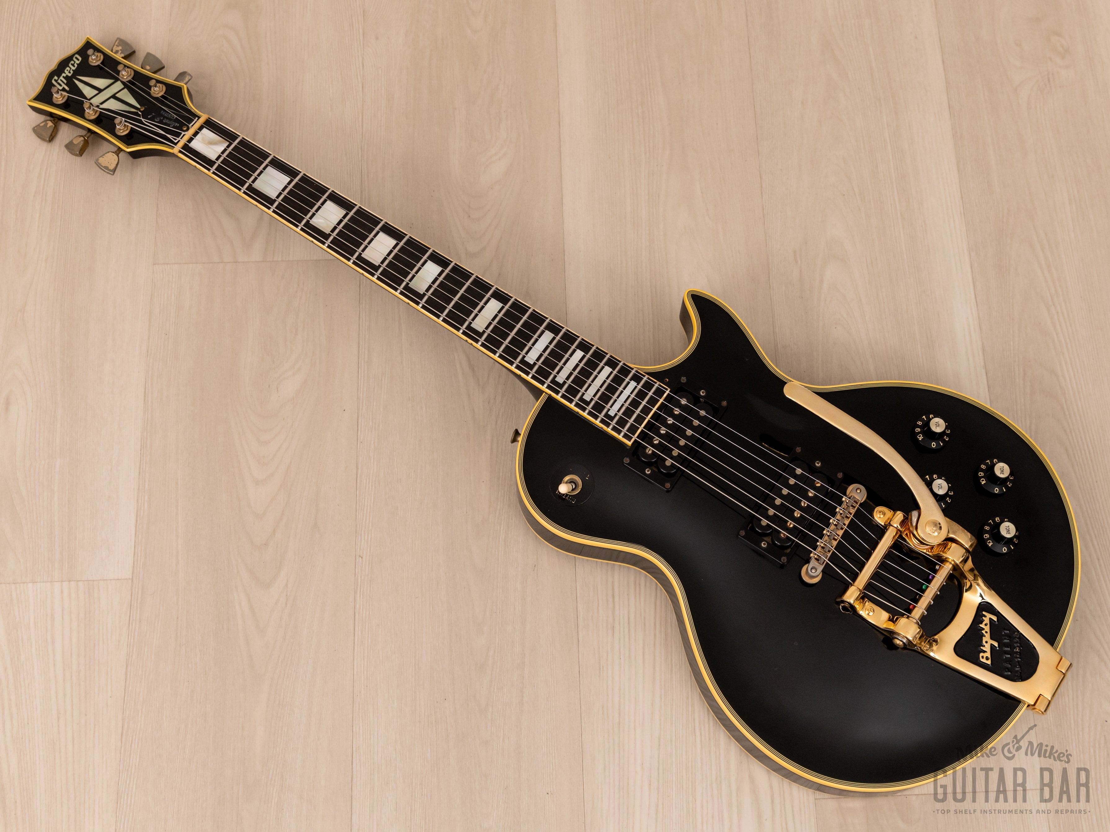 1981 Greco Super Real Custom EG1000 Black Beauty Vintage Guitar w/ Maxon Dry Z Pickups, Bigsby B7, Case