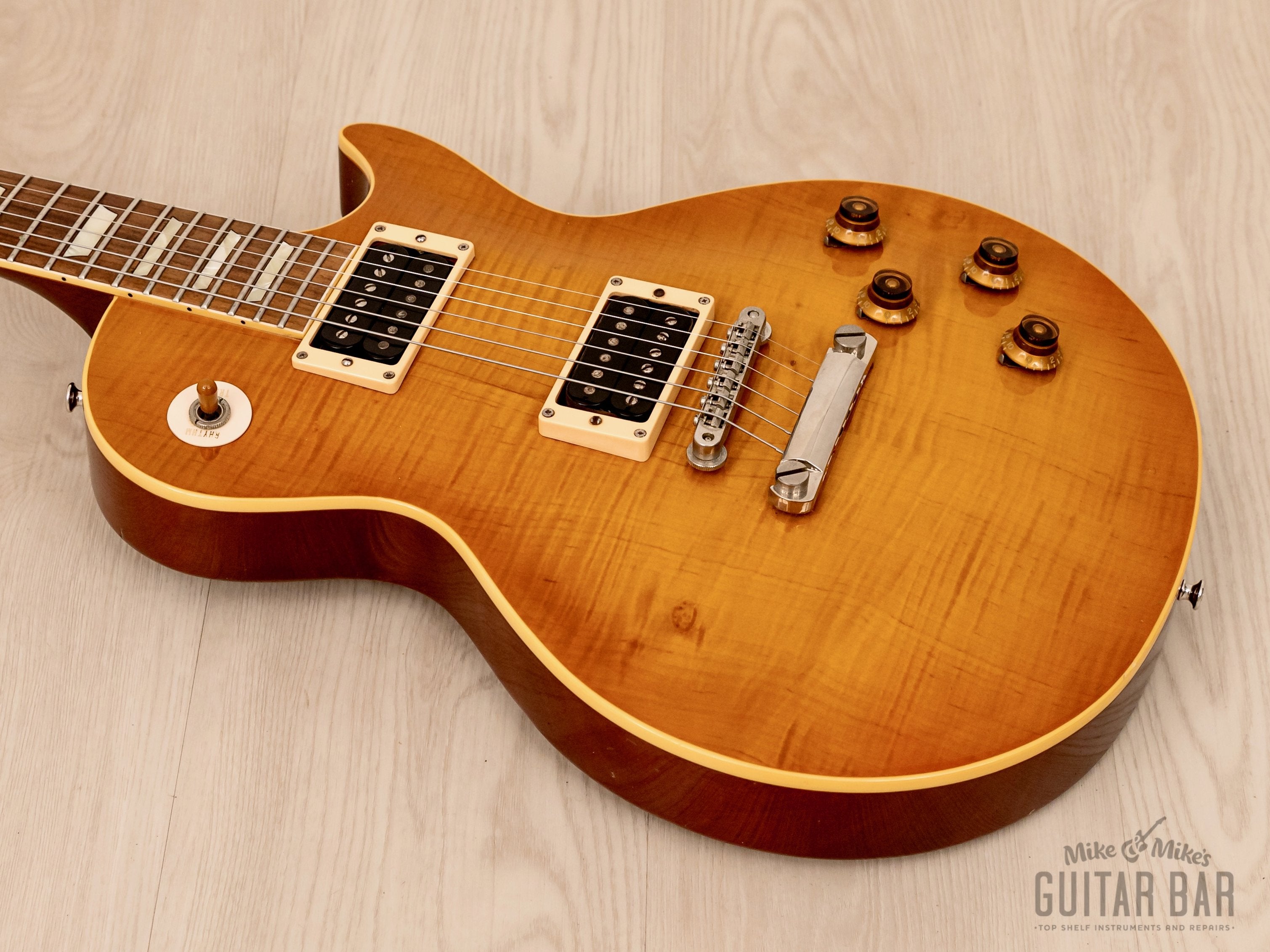 1990 Greco EG-1000D Flame Top Trans Amber w/ USA Seymour Duncan PAFs, Japan Fujigen