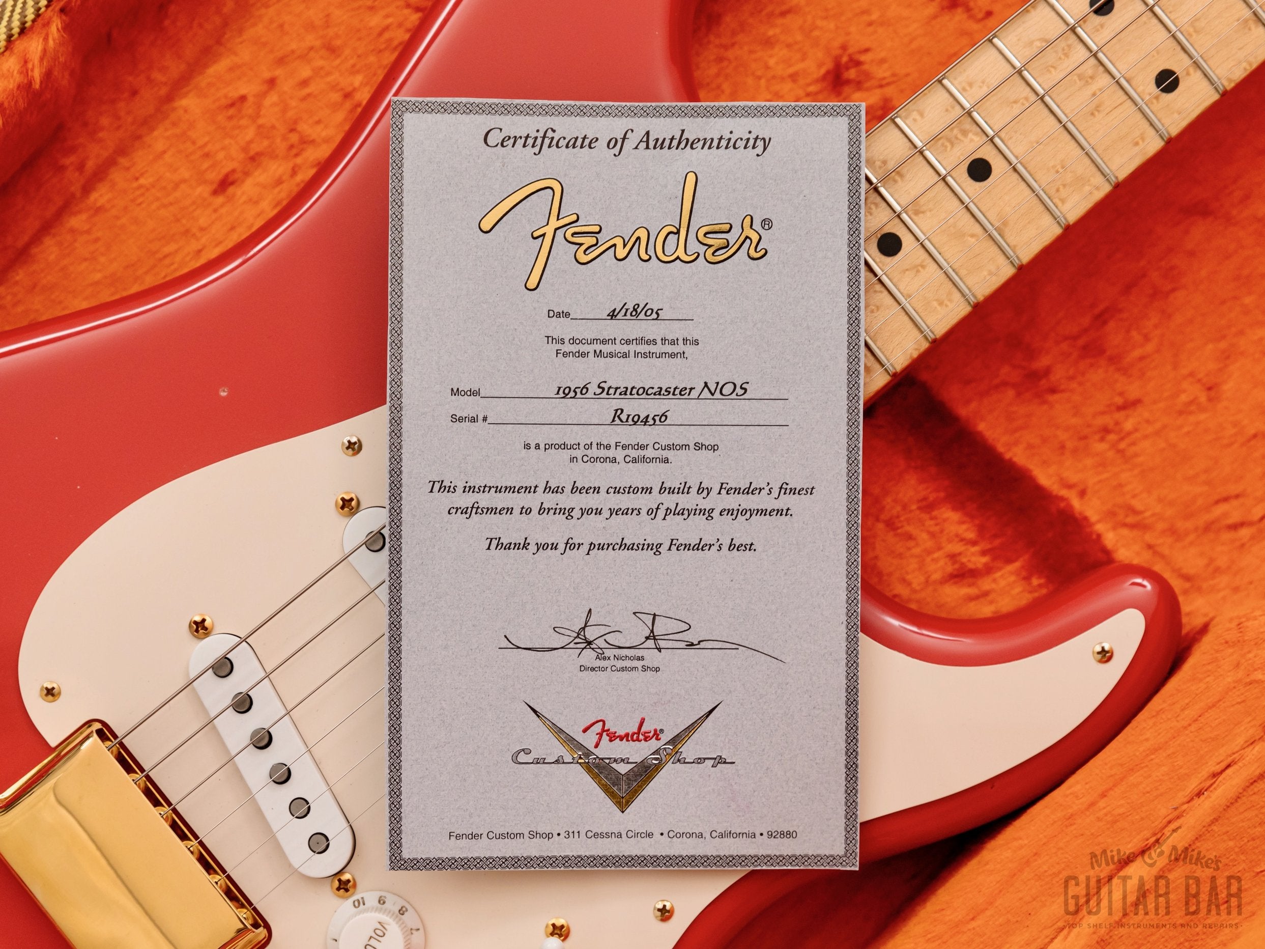 2005 Fender Custom Shop 1956 Stratocaster NOS Partscaster Fiesta Red w/ Gold Hardware, COA, Tags & Case