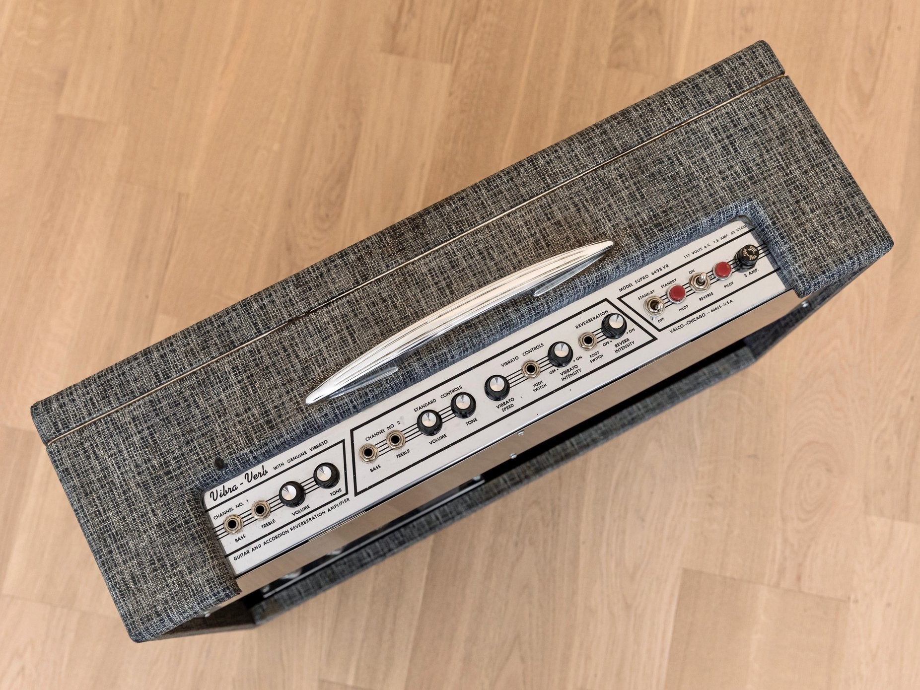 1965 Supro Vibra-Verb 6498 VR Vintage Tube Amp 2x12 w/ Vibrato & Jensen C12PS, RCA Tube Set
