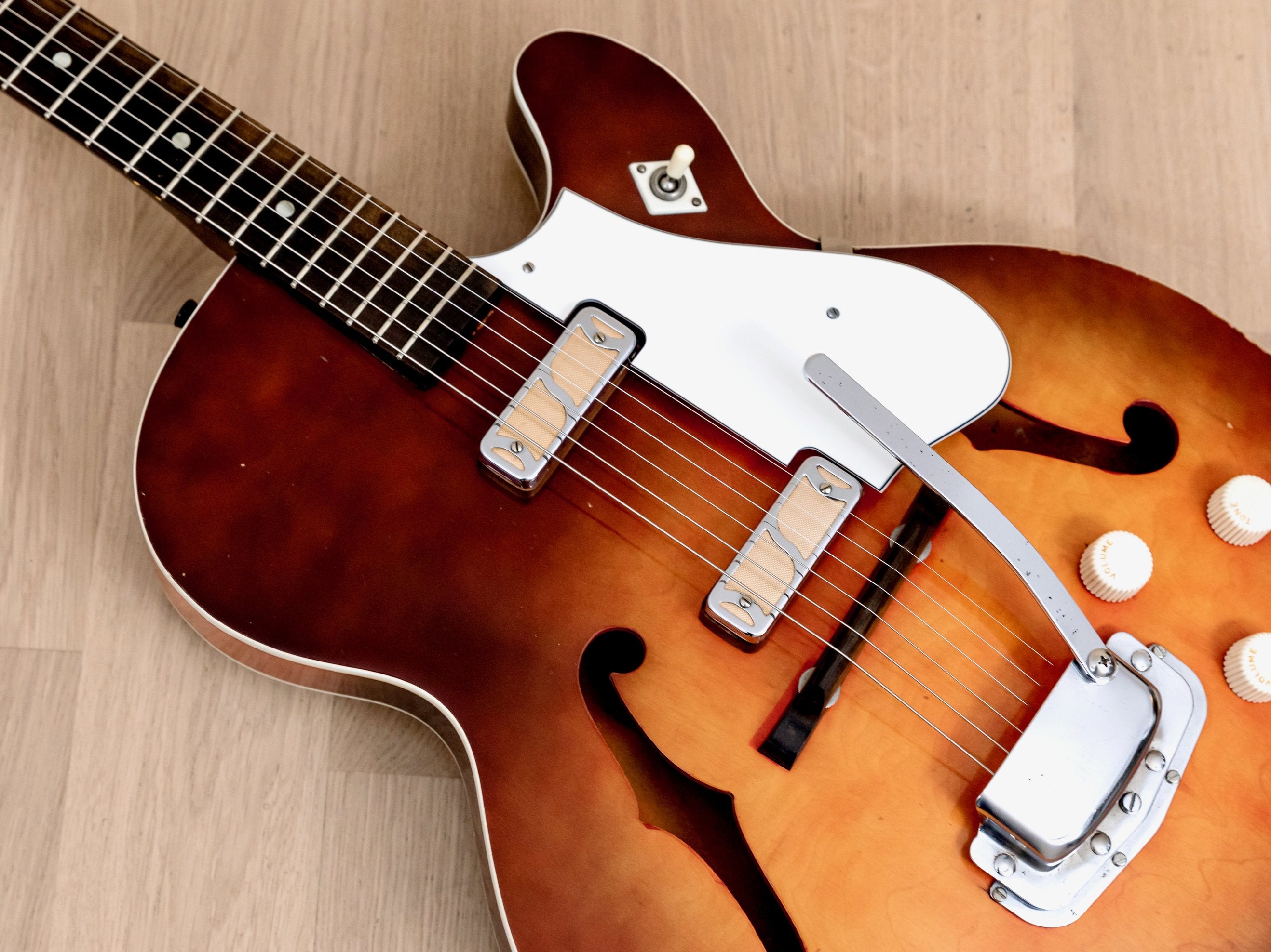 1965 Harmony Rocket H56 Holiday-Branded Vintage Guitar w/ Vibrato, DeArmond Gold Foils