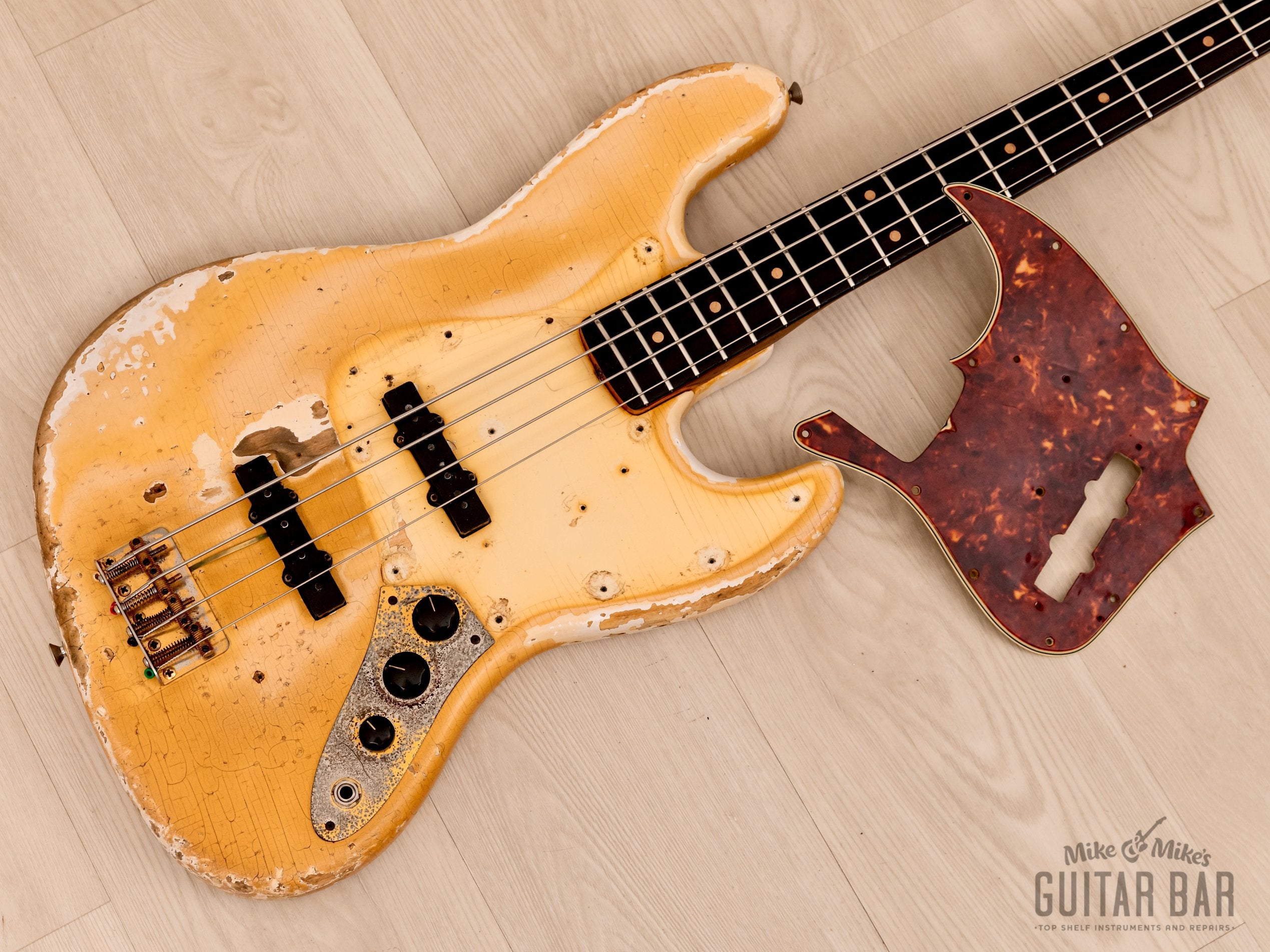 1964 Fender Jazz Bass Pre-CBS Vintage Bass Olympic White w/ Gold Hardware, Case