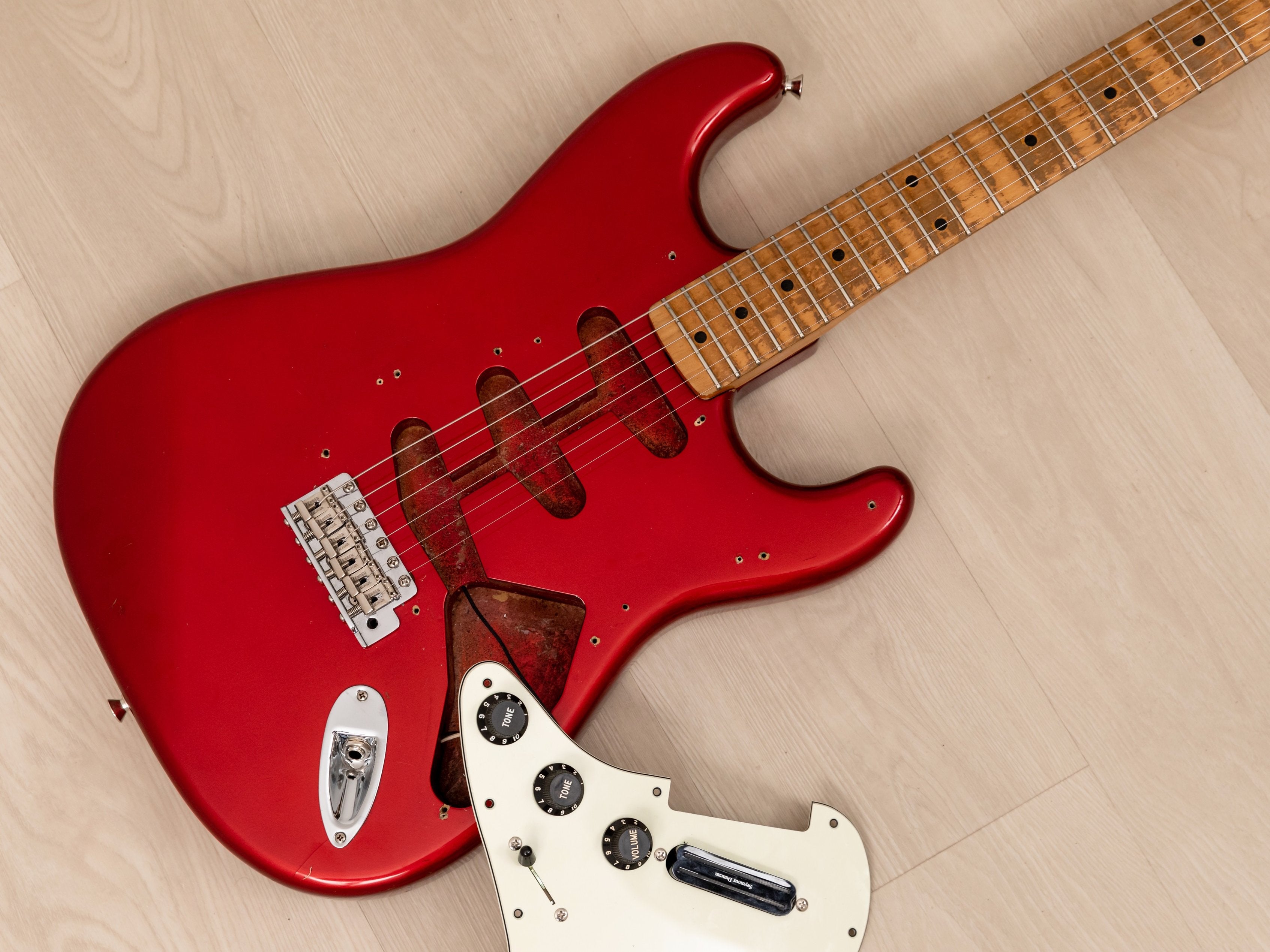 1990 Fender Order Made Stratocaster Scalloped Fretboard, Candy Apple Red w/ Seymour Duncan Hot Rails, Japan MIJ Fujigen