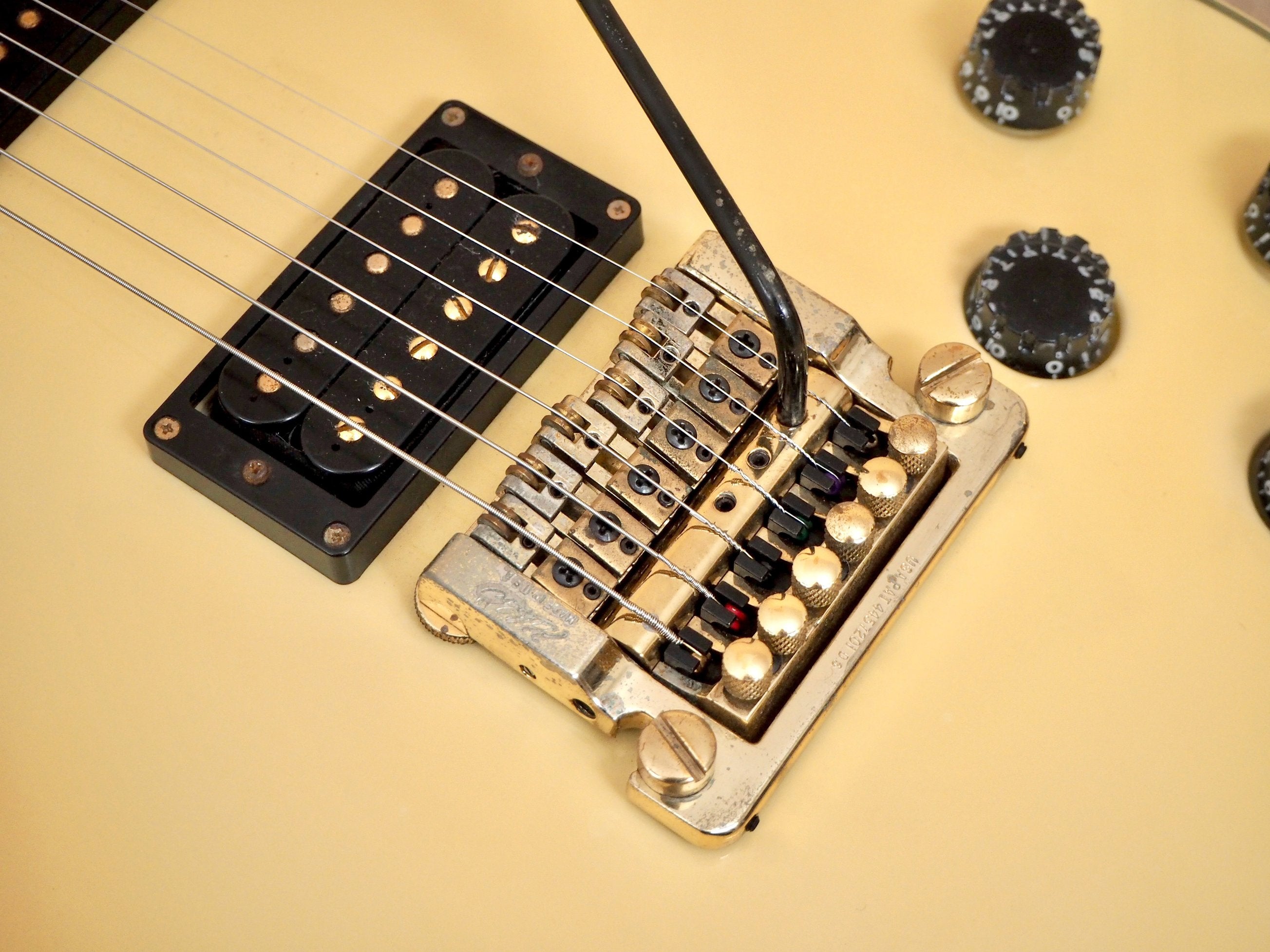 1990 Aria Pro II PE-Deluxe KV Vintage Electric Guitar Ivory w/ USA Kahler 2220B, Japan