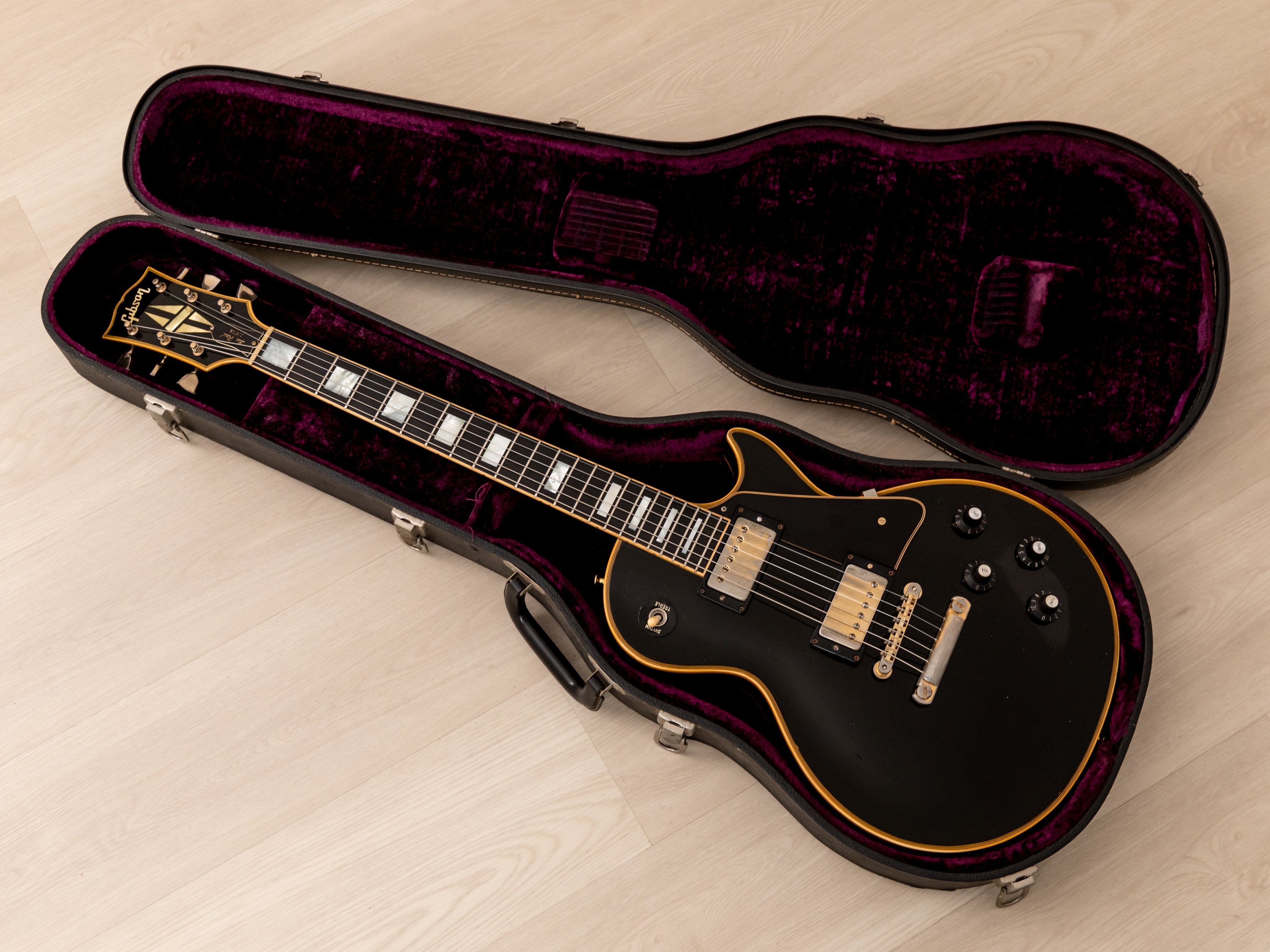 1969 Gibson Les Paul Custom Black Beauty Vintage Electric Guitar w/ Case, Big Neck